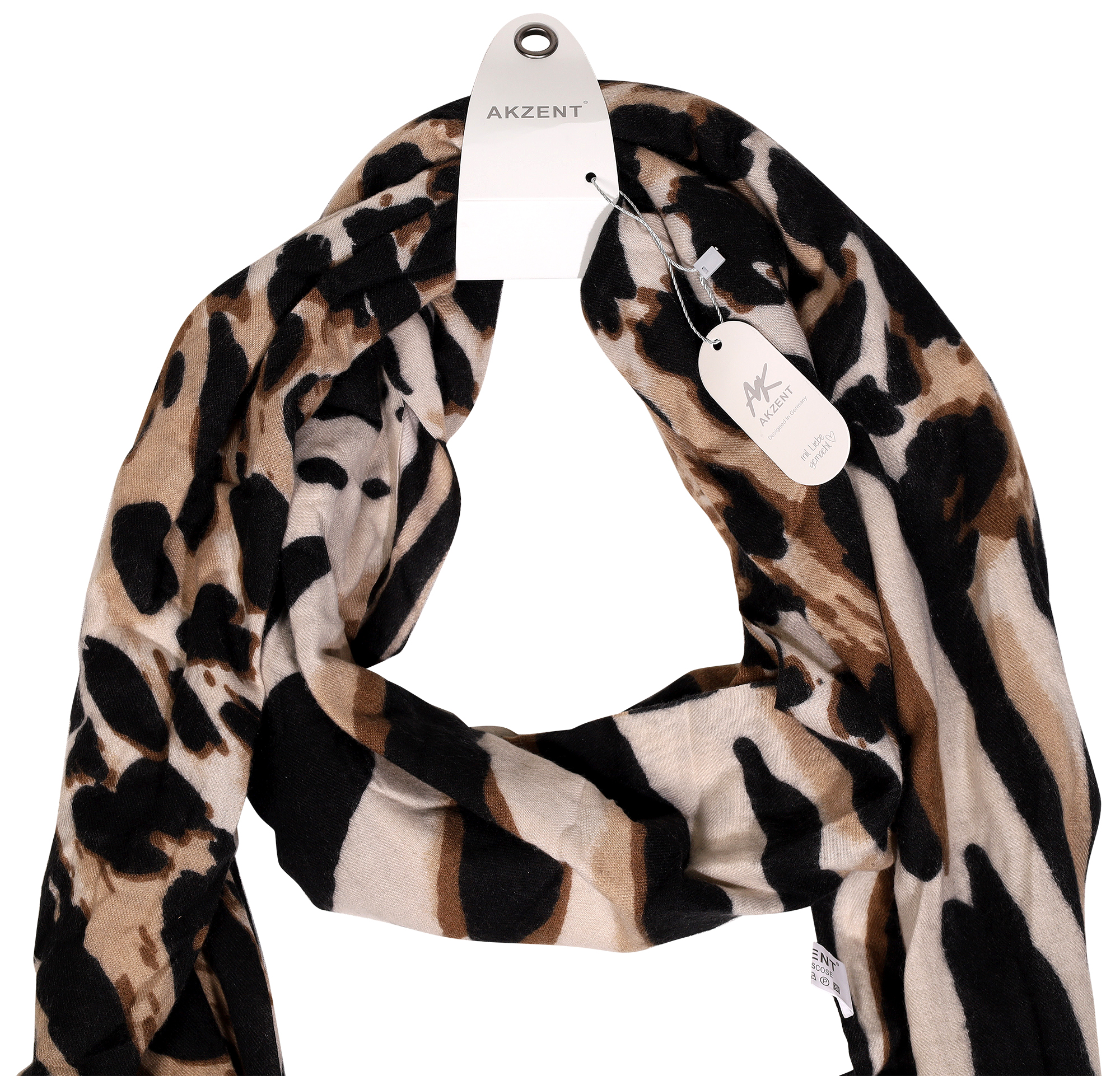 Winterschal Animal-Print schwarz/ beige , 100% Viskose, VE 4
