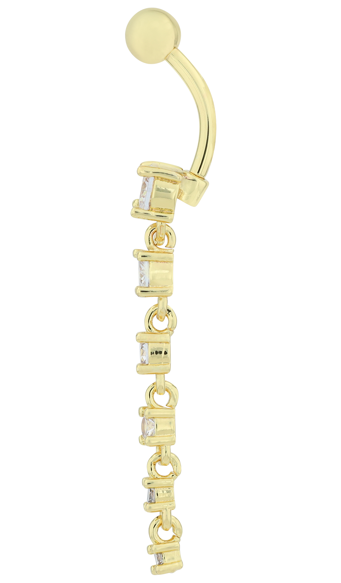 "Melania" Edelstahl-Bronze Bauchnabelpiercing, Stablönge 12 mm/ Stabstärke 2 mm, Zirkonia, goldfarben
