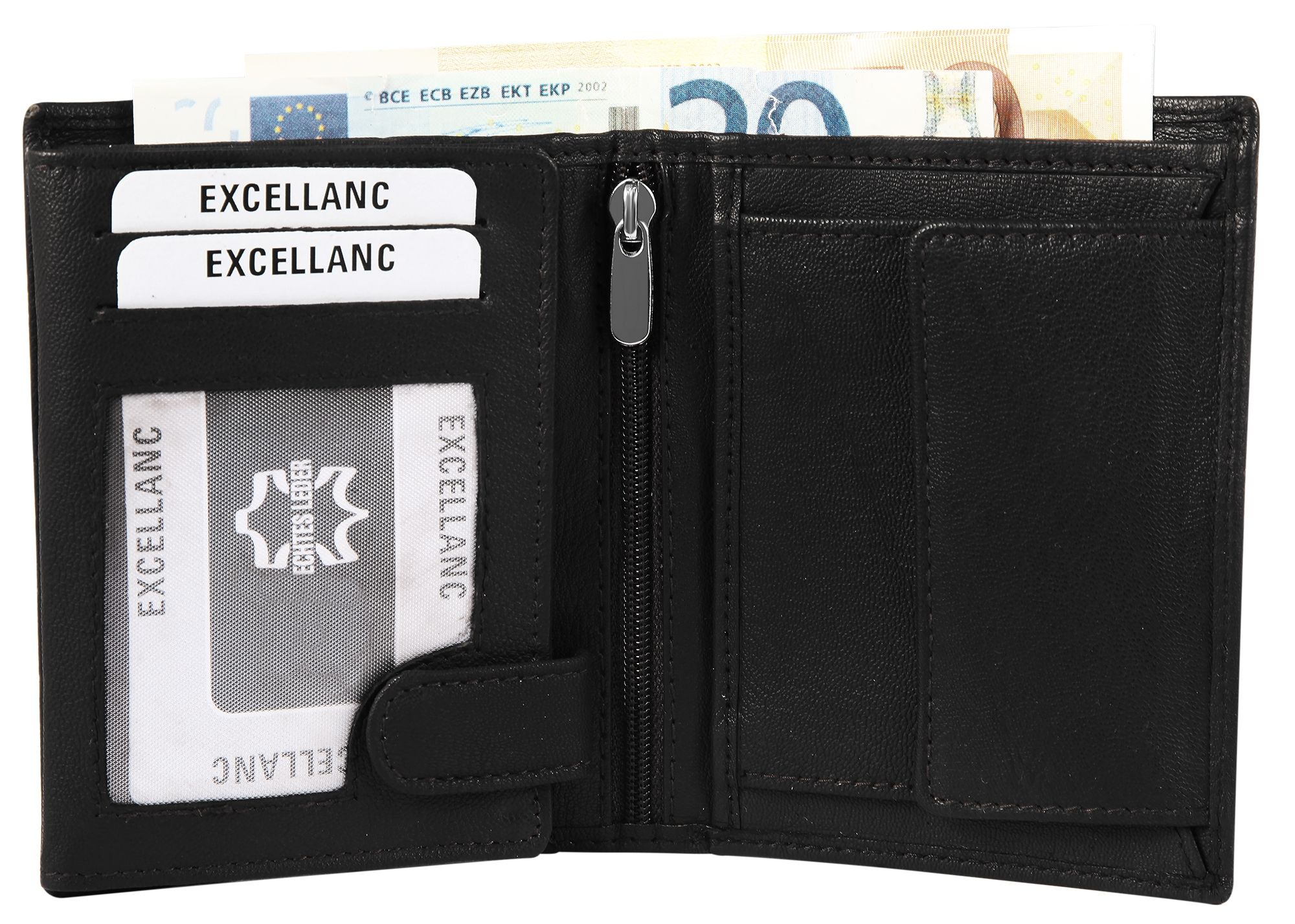 Excellanc Echtleder Geldbörse, Hochformat, schwarz
