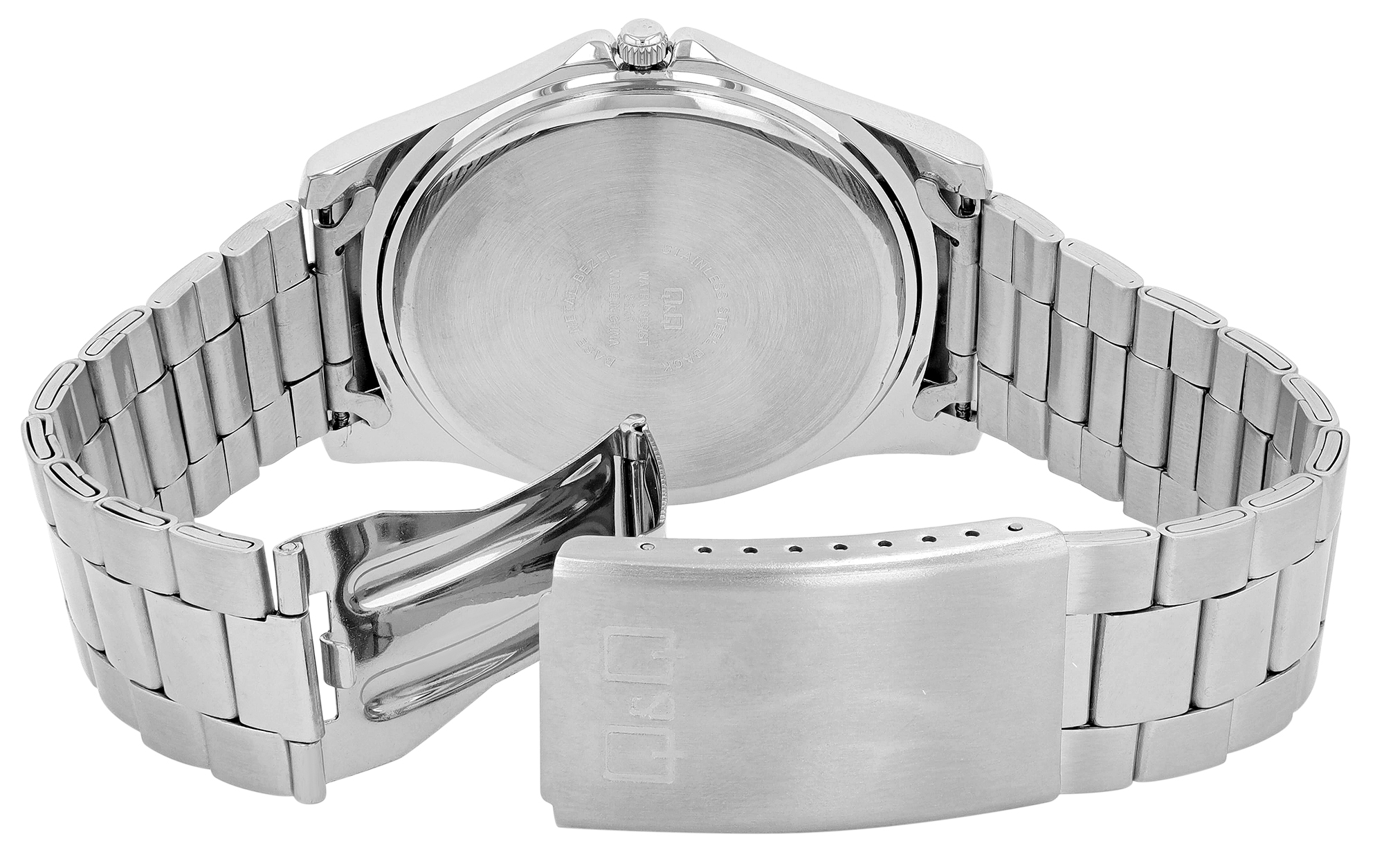 Q&Q Herrenuhr Ø 45 mm, Edelstahlband, silberfarben/ blau