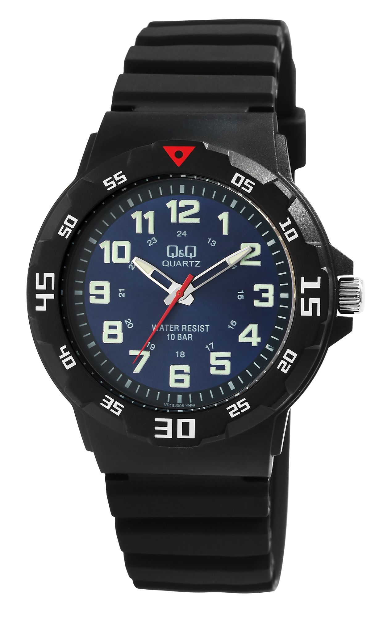 Q&Q Herrenuhr, Resinband, Ø 43 mm, schwarz/ blau
