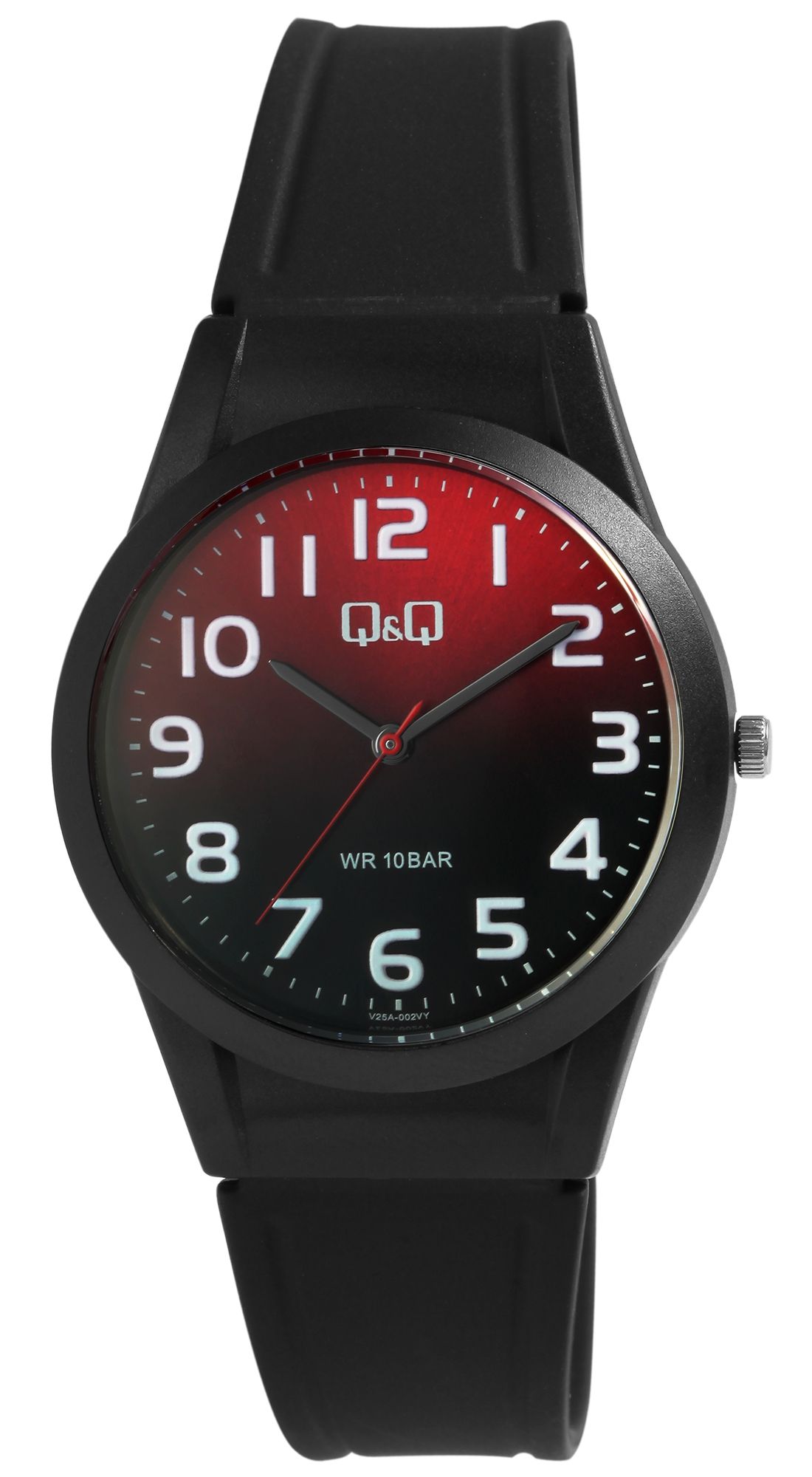 Q&Q Unisexuhr mit Silikonarmband, 10 Bar, schwarz/rot