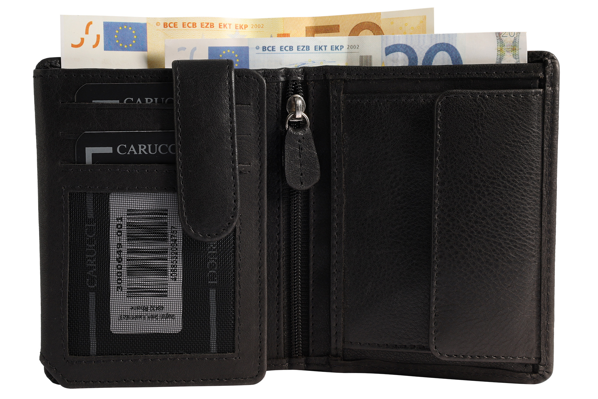 Carucci Echtleder (Bonanza) Geldbörse mit Box, RFID, Hochformat, schwarz/ braun
