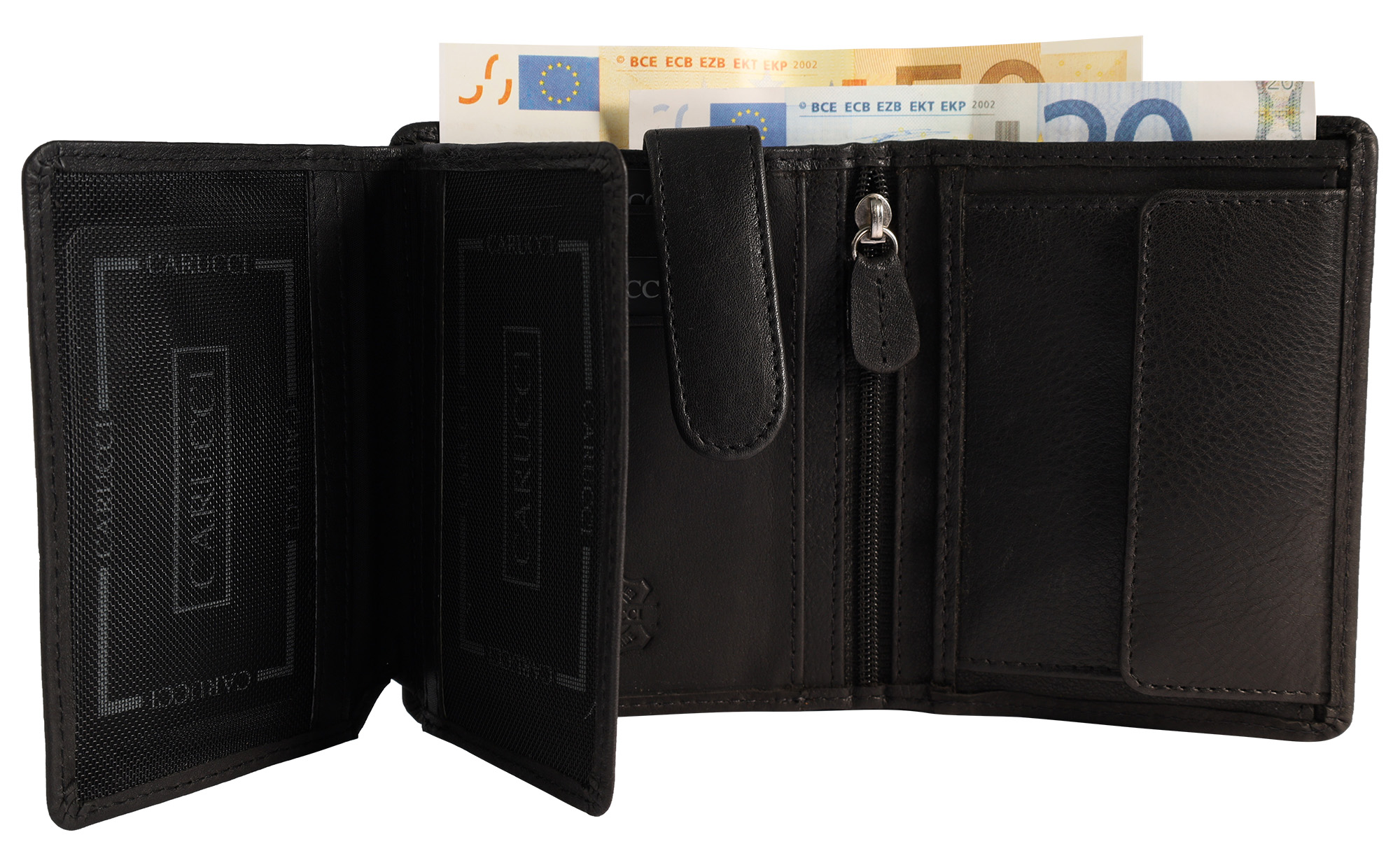 Carucci Echtleder (Bonanza) Geldbörse mit Box, RFID, Hochformat, schwarz/ braun