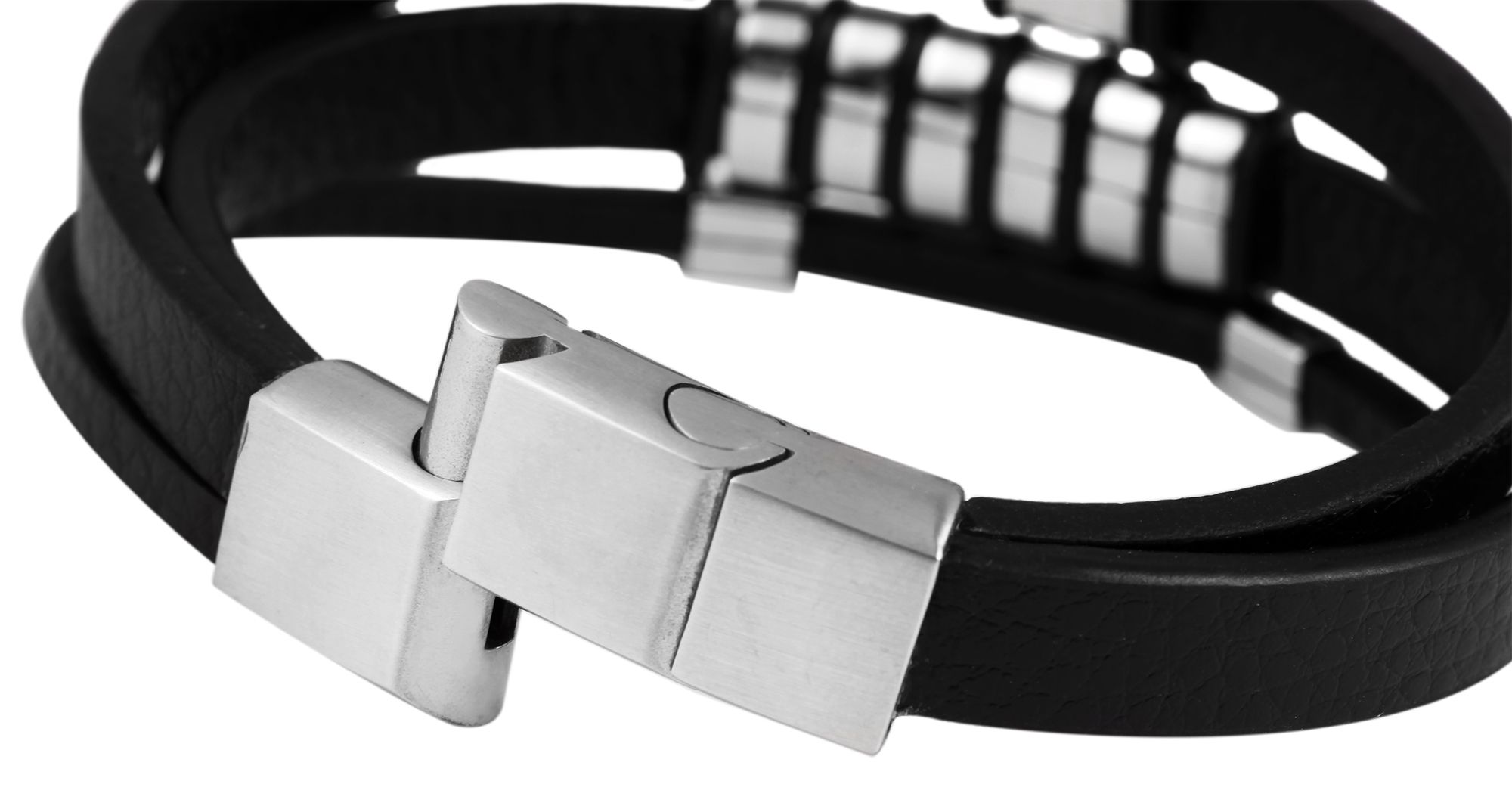 Akzent Echtlederarmband mit Edelstahlelementen, schwarz/silberfarben