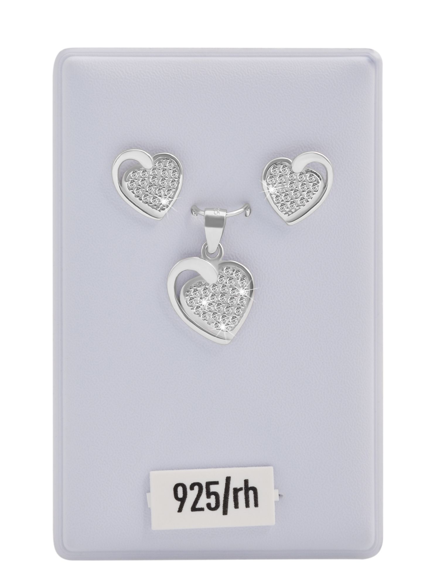 "Keoma", 925/- Echt Silber Schmuckset (Ohrstecker & Anhänger) Herz, Zirkonia, rhodiniert