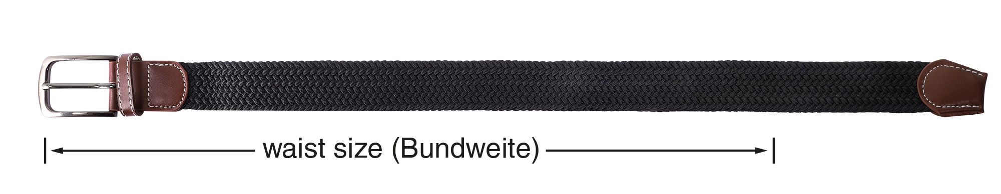 Unifarbener Flechtgürtel aus Textil, schwarz, 100 cm (S)