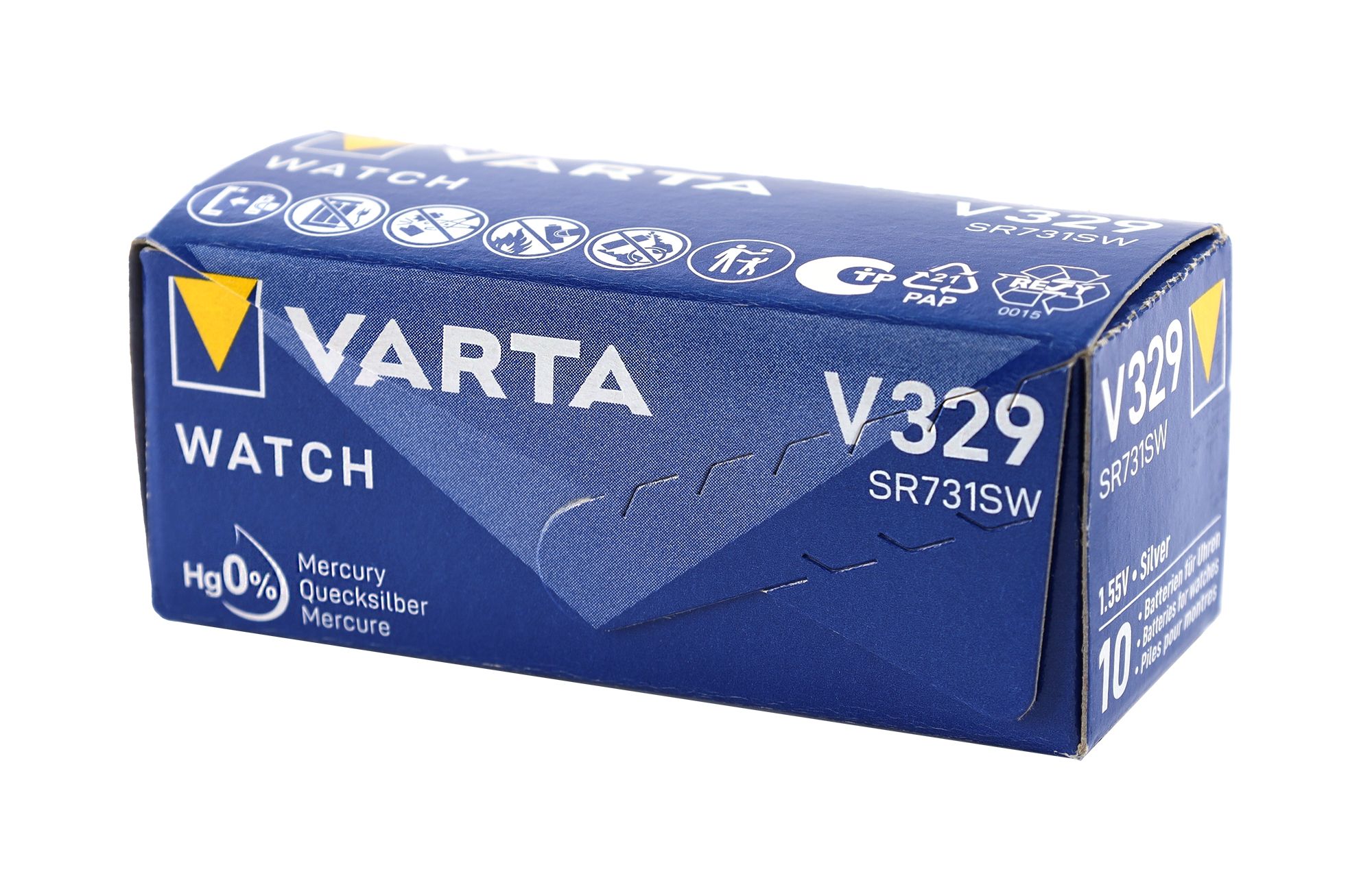 Varta Batterie V329/24 (SR731SW) Silberoxid Knopfzellen 1,50 V - Verpackungseinheit 10 Stück