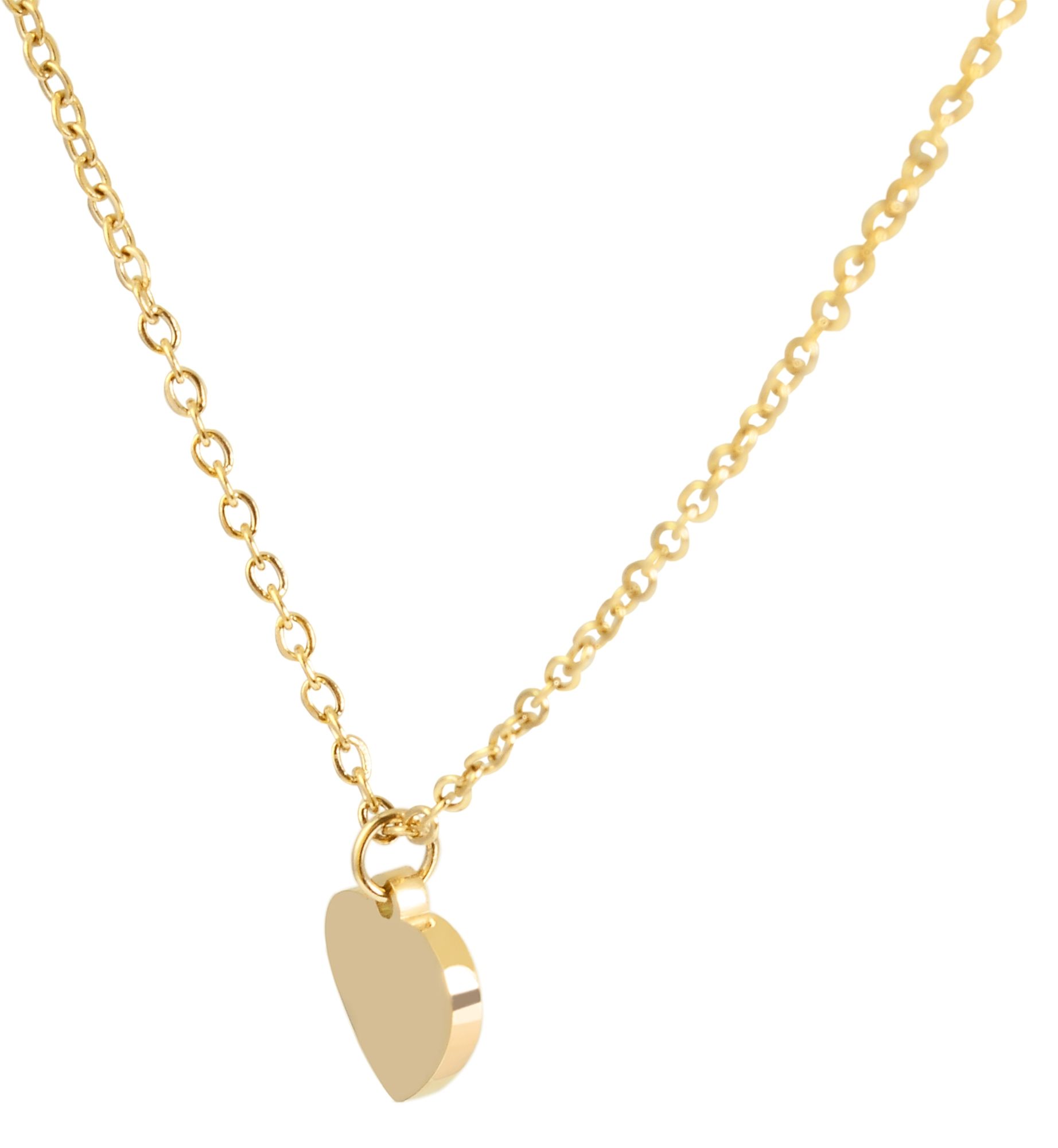 "Katrin", Edelstahl Kette mit Anhänger - Herz, Gravur, 45 + 5 cm, godfarben