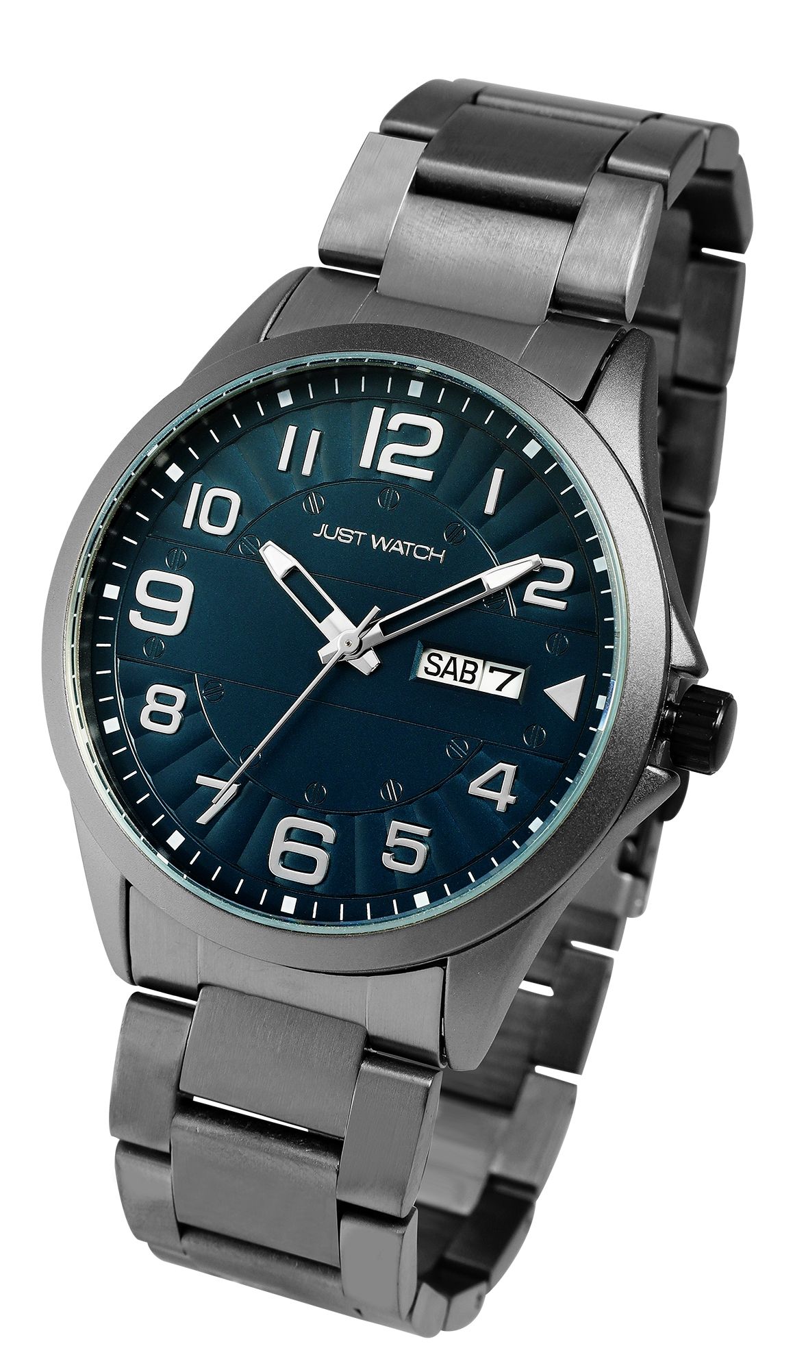 Just Watch Herrenuhr, Edelstahlband, grau/petrol