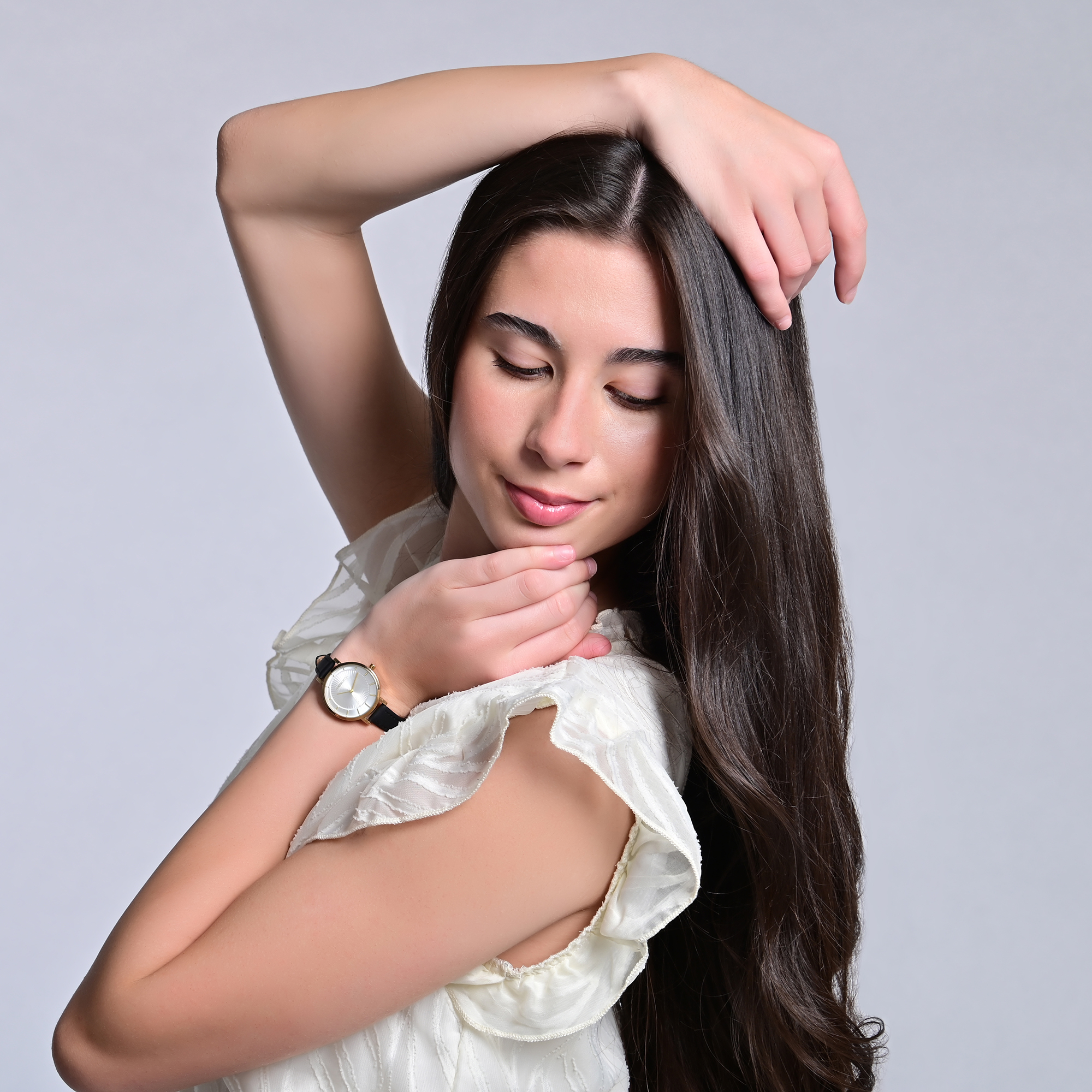Just Watch Damenuhr mit Echtlederarmband, schwarz/goldfarben