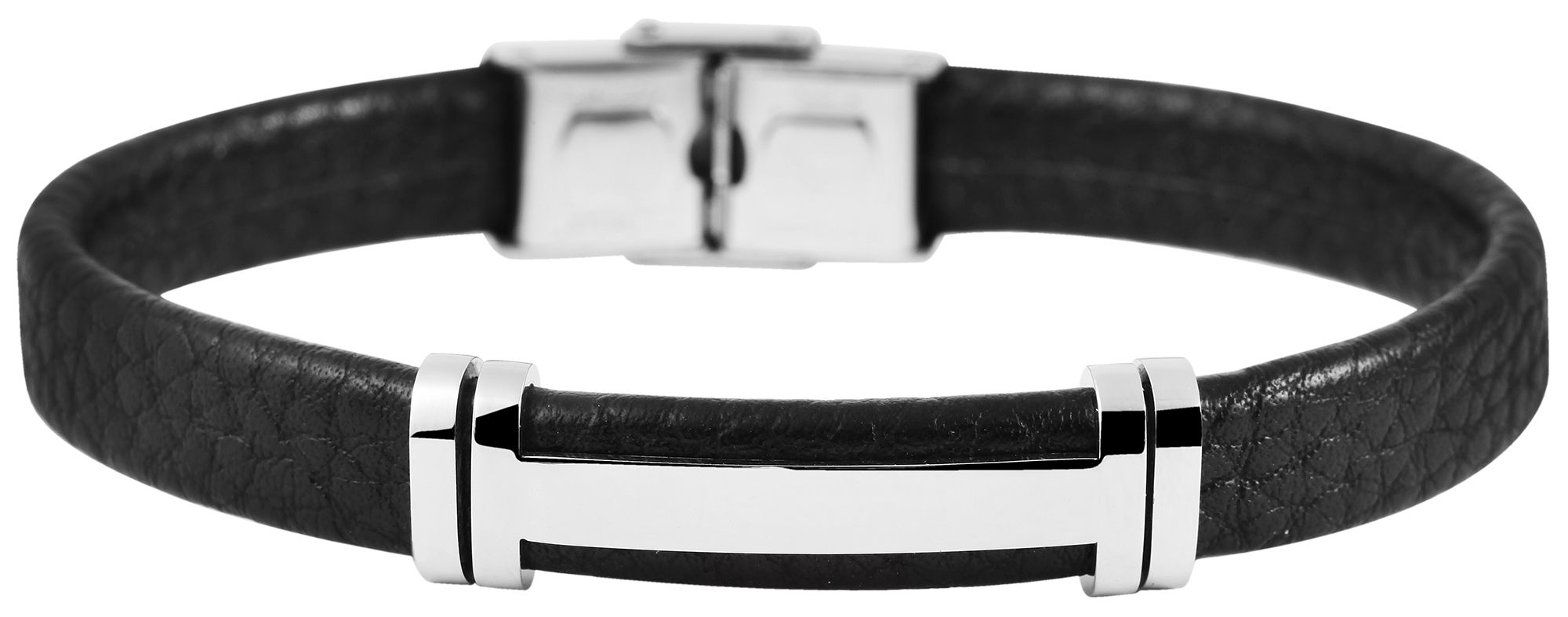 Akzent Armband aus Echtleder, Edelstahl-Gravurplatte, schwarz