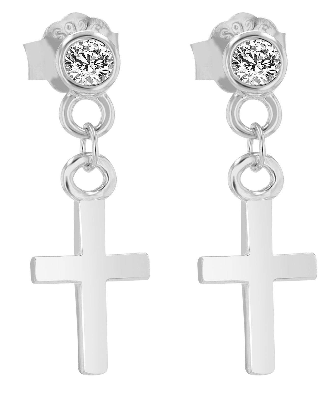 "Christmar" 925er Echt Silber Ohrstecker - Kreuz Anhänger, silberfarben rhodiniert
