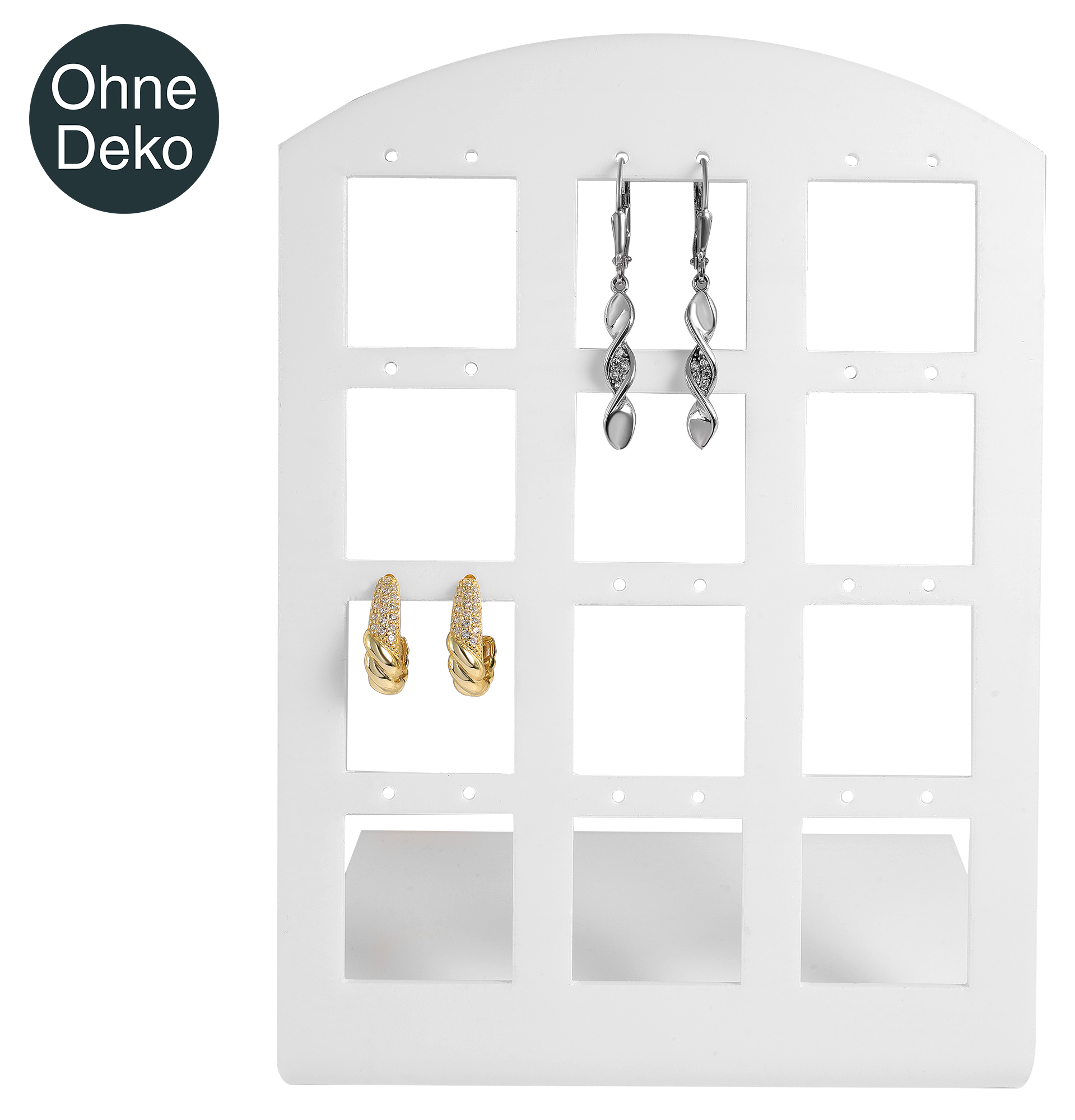 Display für 12 Ohrringe (Dekoserie Shiny), Kunststoff, 13,5 cm, weiß