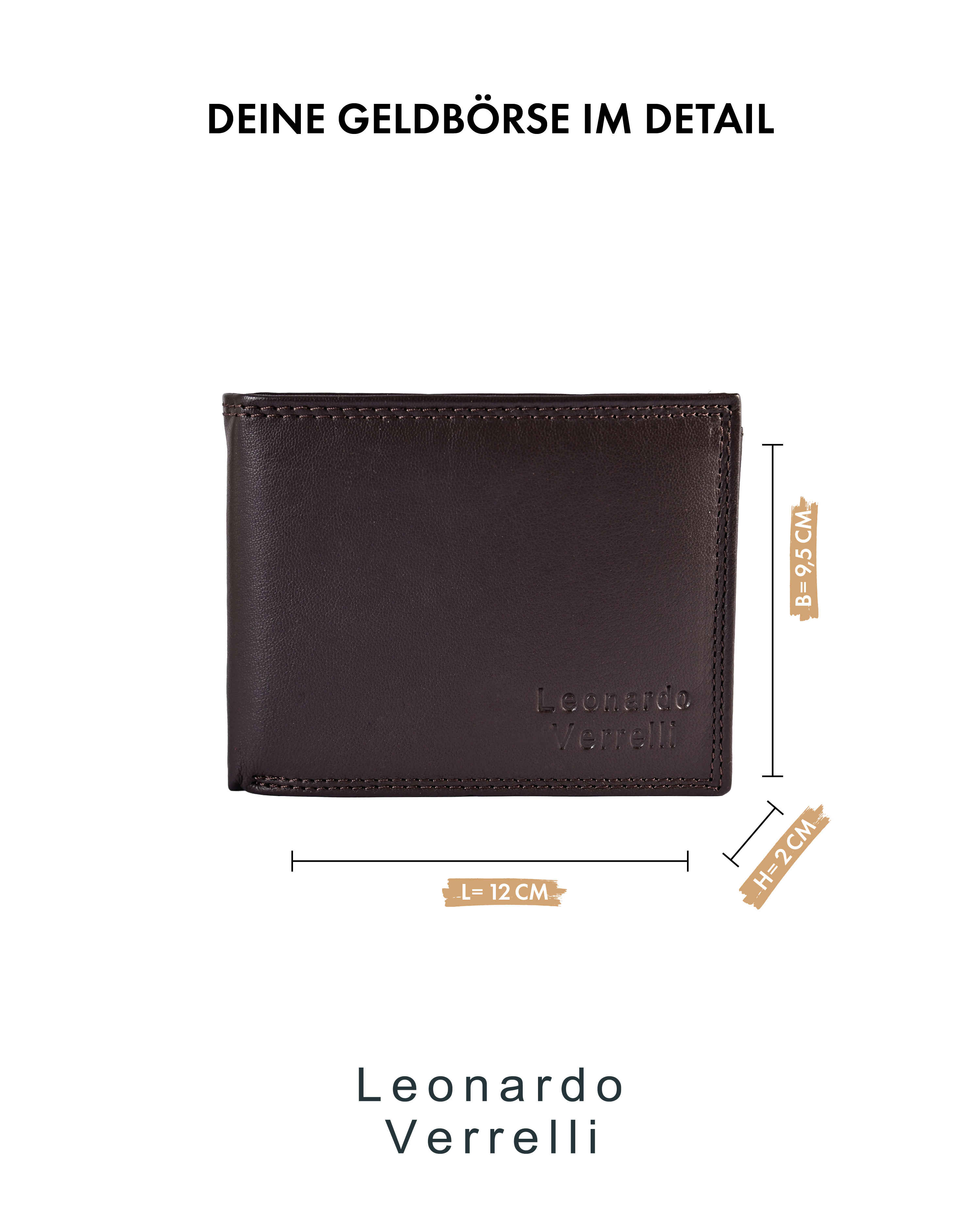 Leonardo Verrelli Echtleder (Nappa) Geldbörse, RFID, Querformat, braun