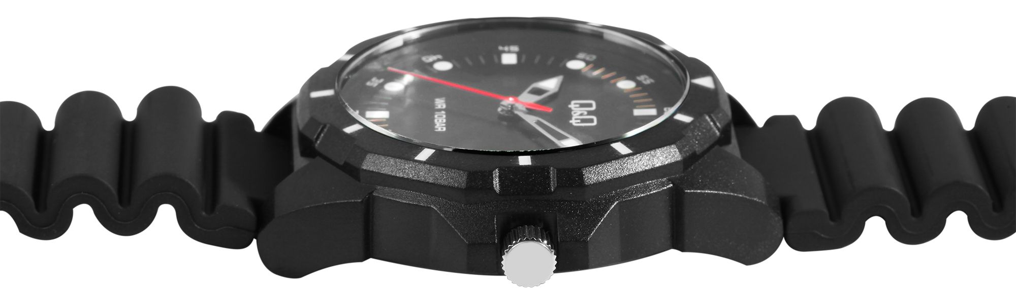 Q&Q Herrenuhr mit Resinband, Ø 43 mm, schwarz (rot)