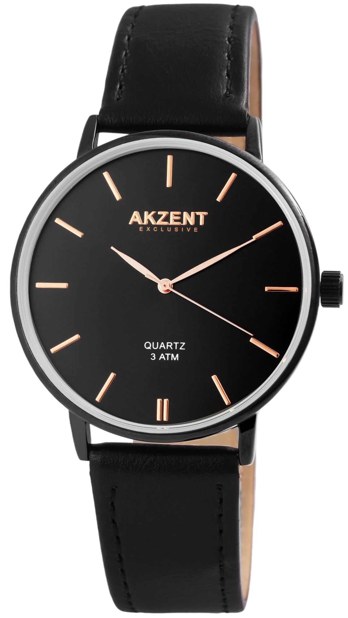 Akzent Exclusive Herrenarmbanduhr mit Lederimitationsband
