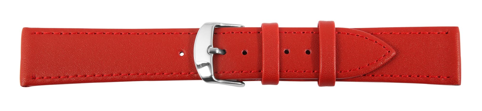 Echtleder-Uhrenarmband, rot/ silberfarben, 20 mm