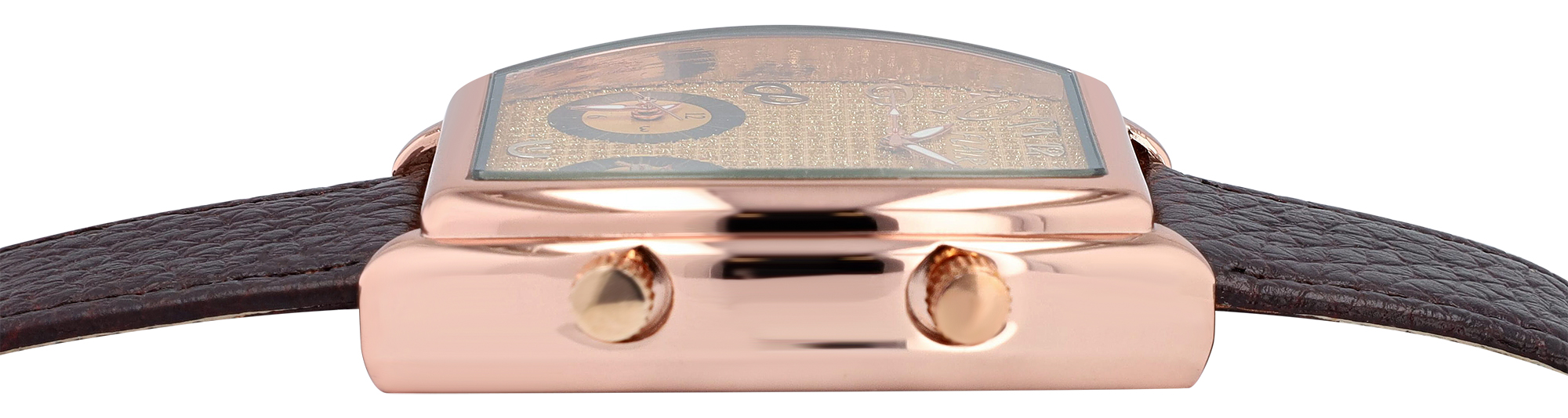 Flair Herrenuhr, Echtlederband, Triple-Time-Zone-Uhr, braun/ goldfarben