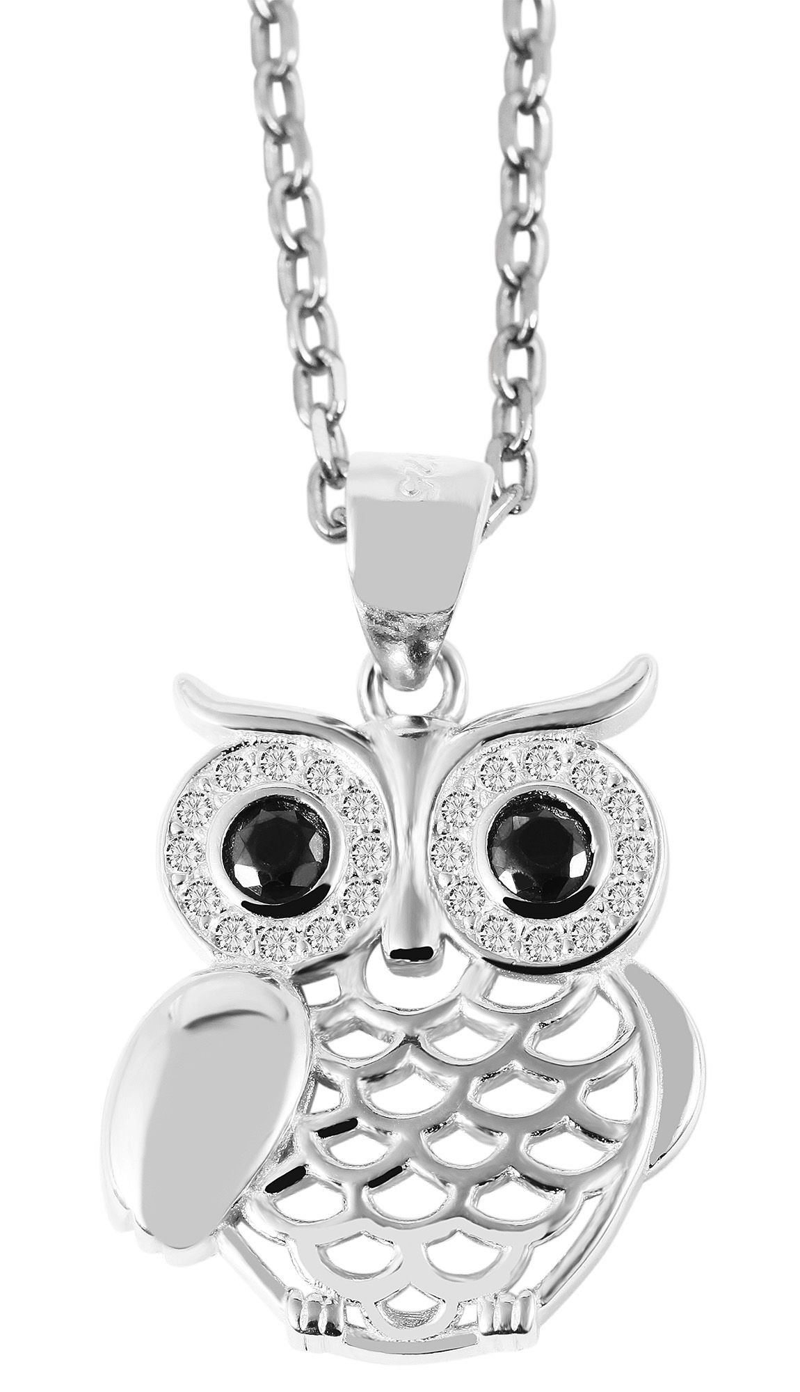 "Beba" 925/- Echt Silber Anhänger Eule (ohne Kette) mit Zirkoniabesatz, rhodiniert