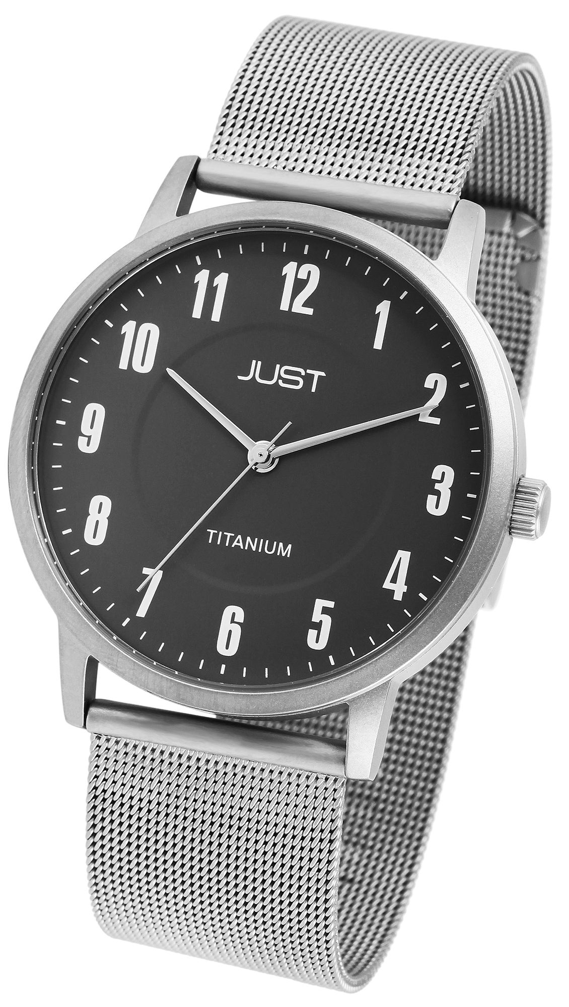 Just Titan Herrenuhr mit Edelstahl-Milanaisearmband, 5 ATM. schwarzes ZB