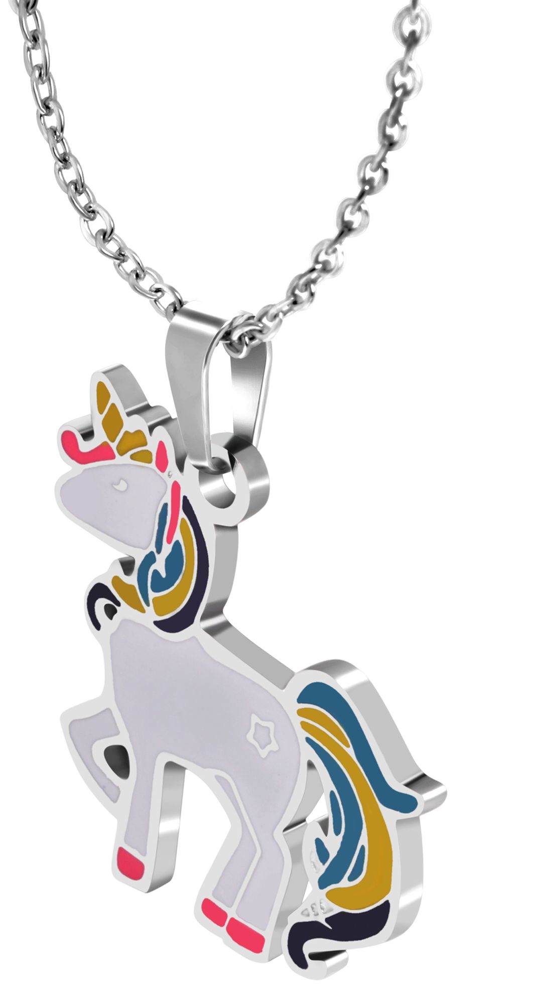 Akzent Schmuckset aus Edelstahl, Kette und Ohrstecker, Einhorn, mehrfarbig