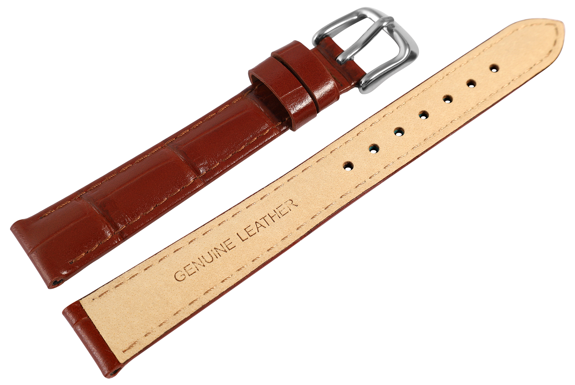 Uhrenarmband aus Echt Leder, Kroko-Optik, cognac, 14- 22 mm