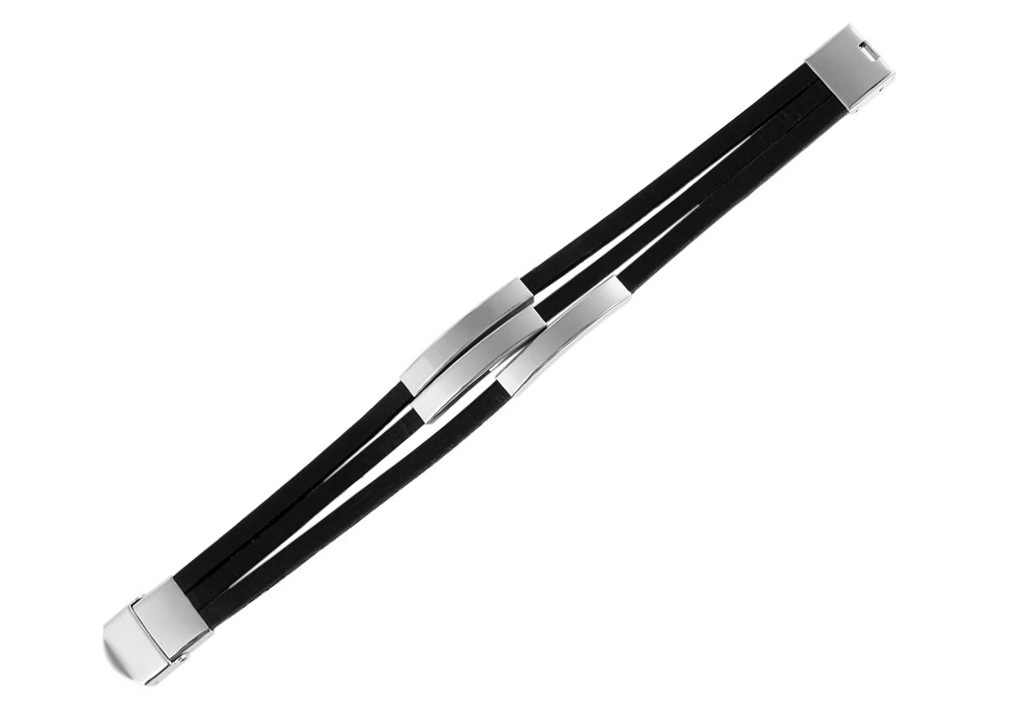 Akzent Echtlederarmband mit Edelstahlelementen, schwarz/silberfarben