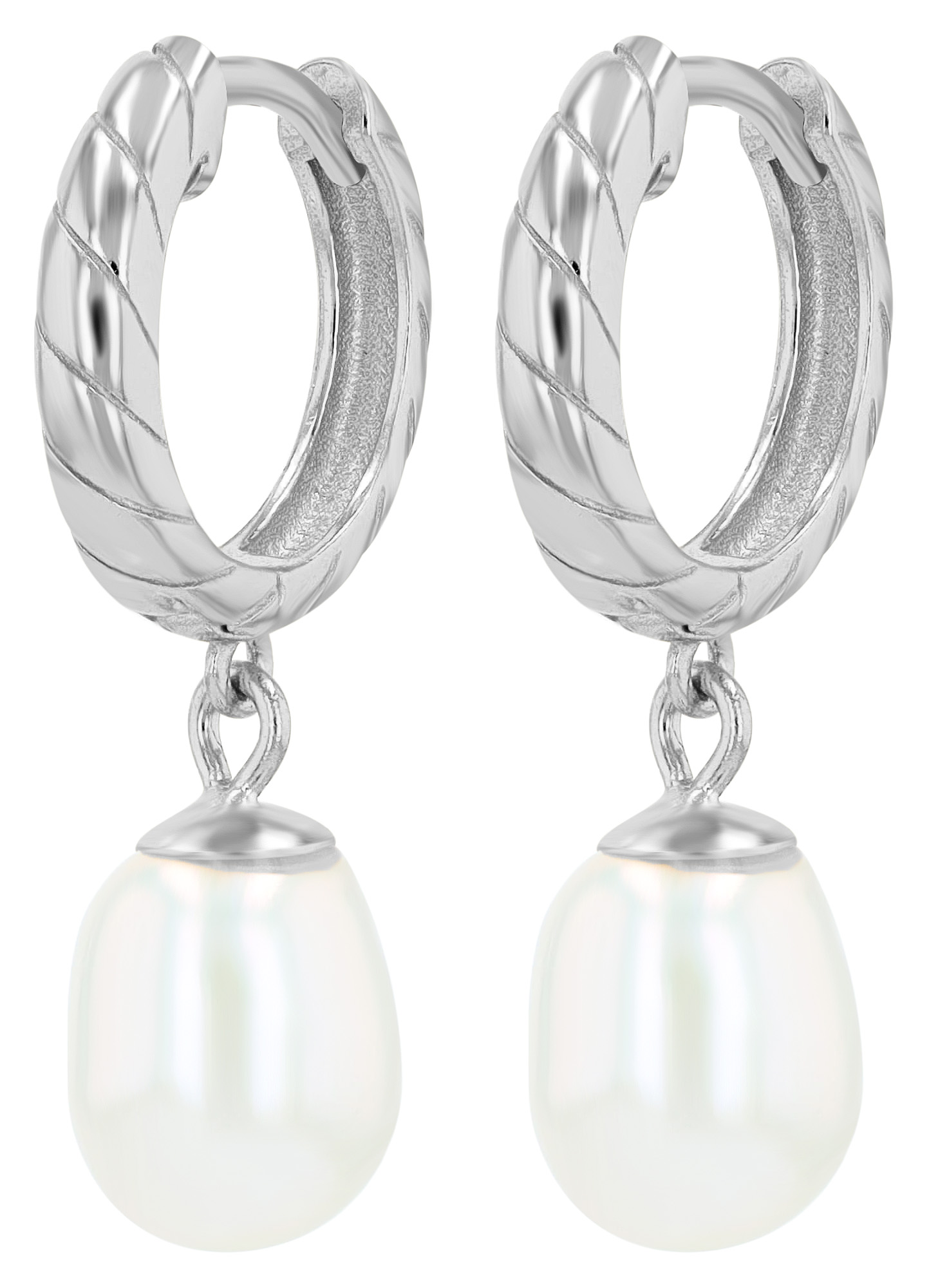"Jenni" 925/- Echt Silber Creolen (Ø 10 mm) mit Hänger - echte Süßwasserperle, rhodiniert