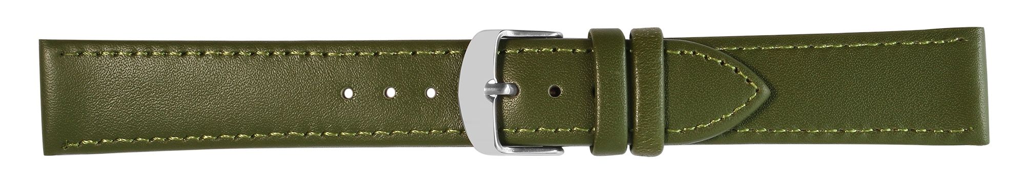 Uhrenarmband aus Echtleder, genäht, dunkelgrün, 18 mm