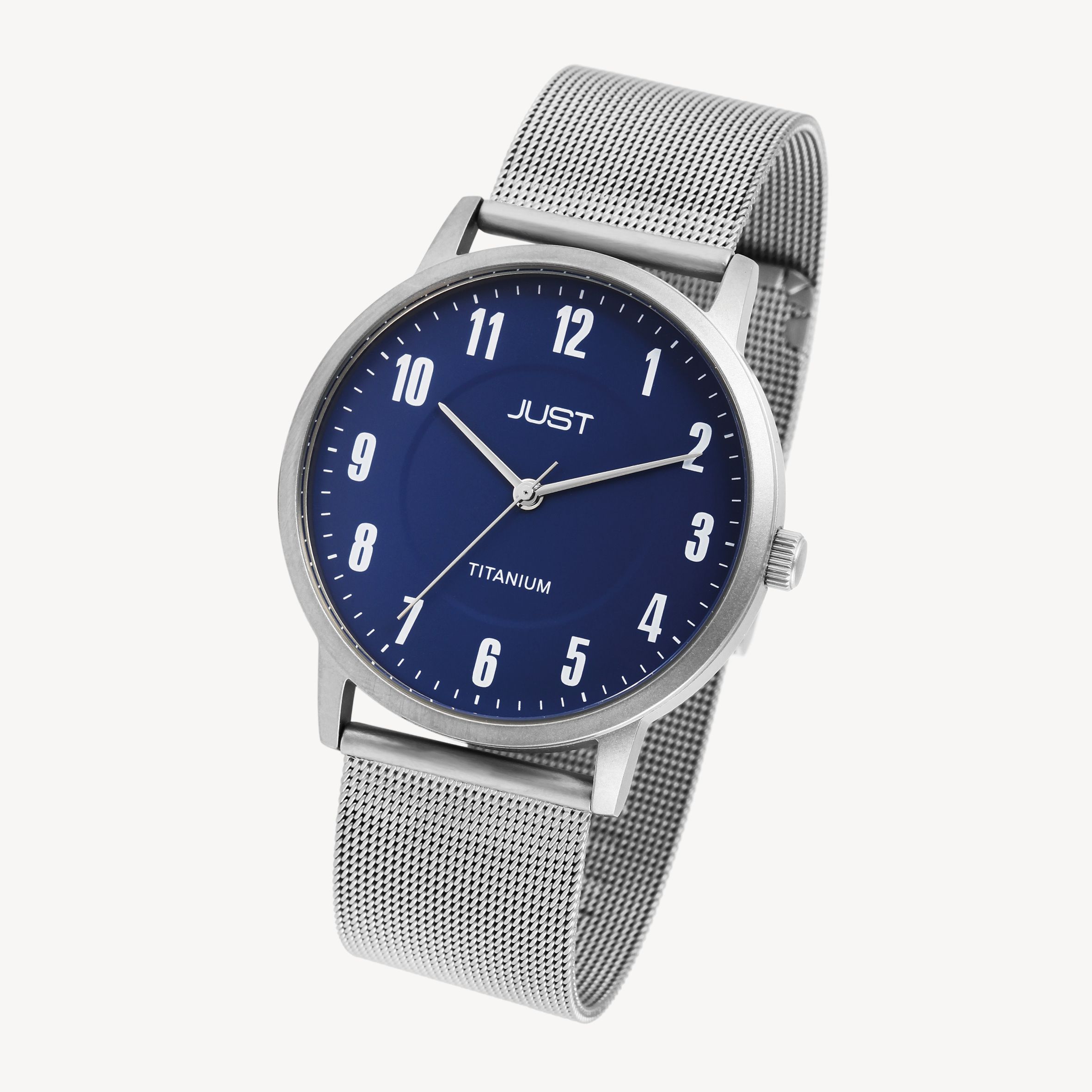 Just Titan Herrenuhr mit Edelstahl-Milanaisearmband, 5 ATM, blaues ZB