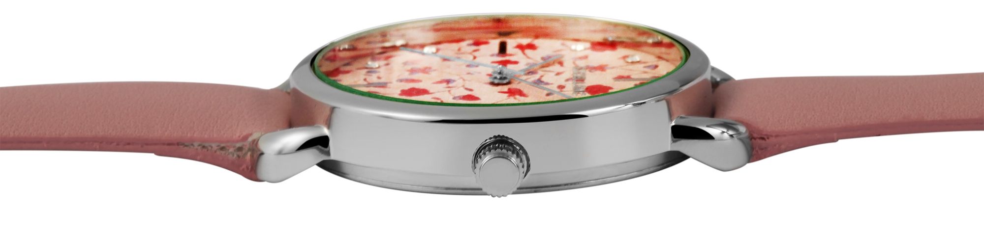 Excellanc Damenuhr mit Lederimitationsarmband, floral, rosa