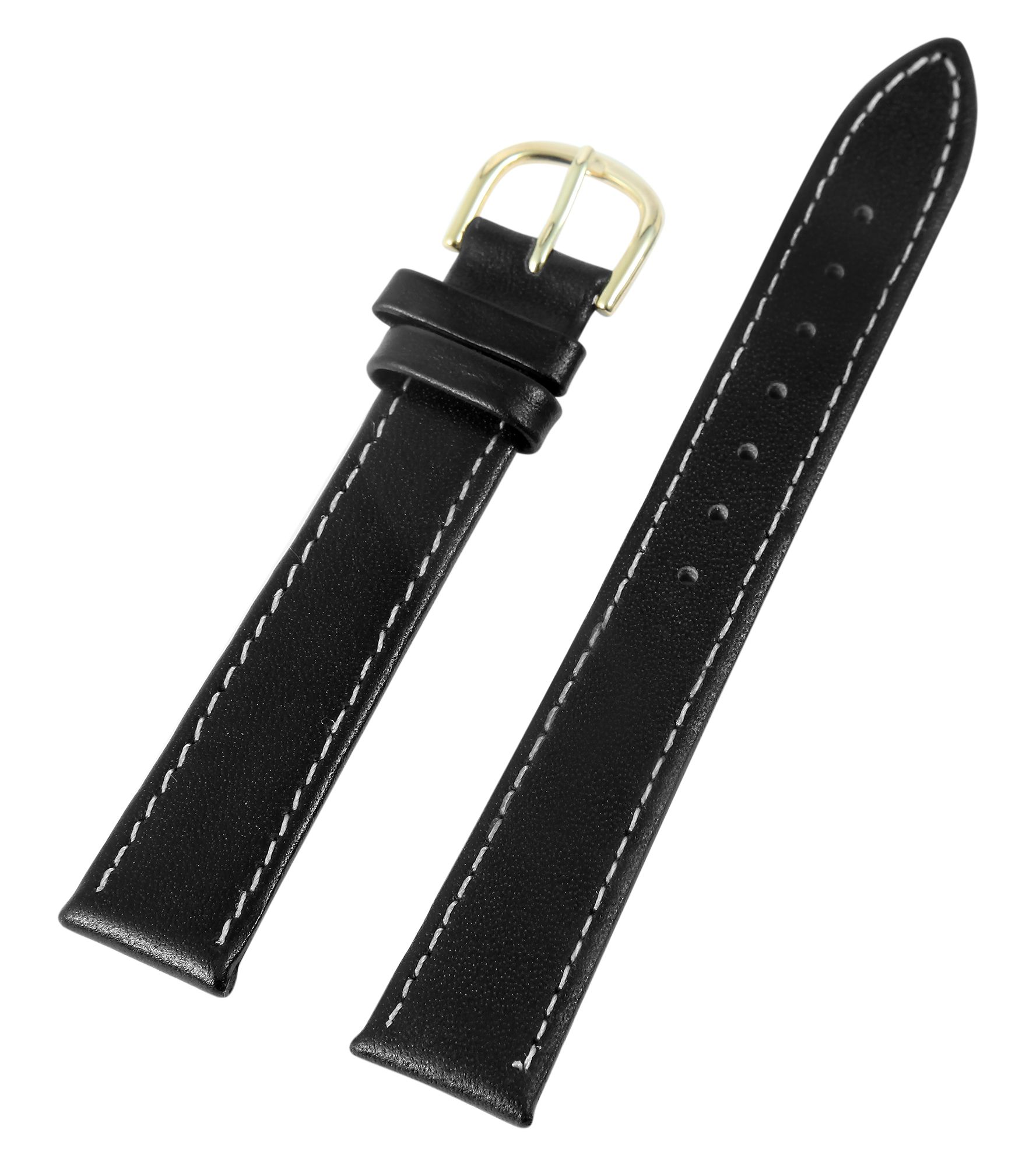 Basic Echtleder Ersatzarmband, schwarz, glatt, 16 mm Stegbreite, Dornschließe, VE12