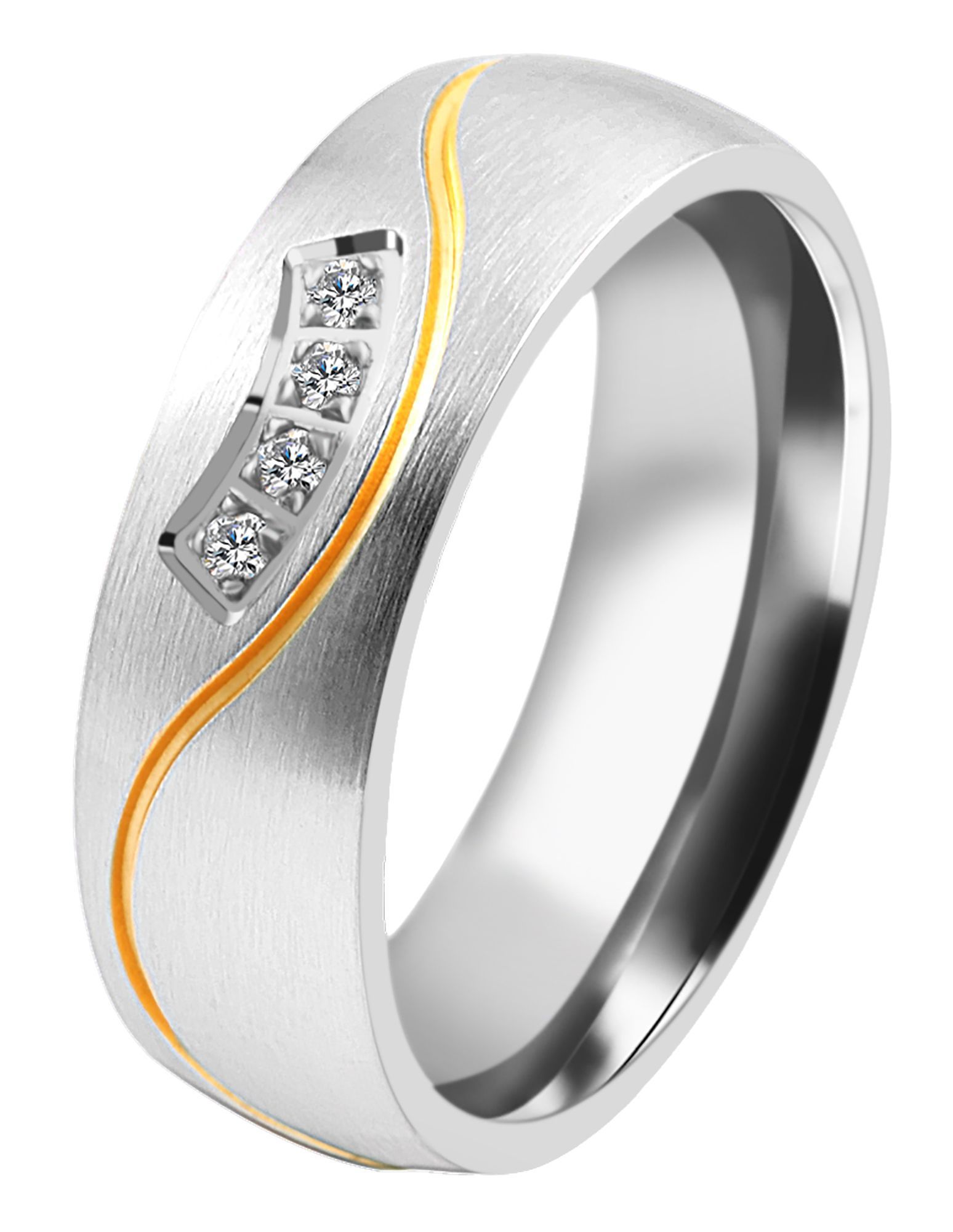 "Exotic Wave" Damen-Partnerring, Akzent.  Edelstahl, Simili, bicolor /silberfarben/ goldfarben, Gr 50