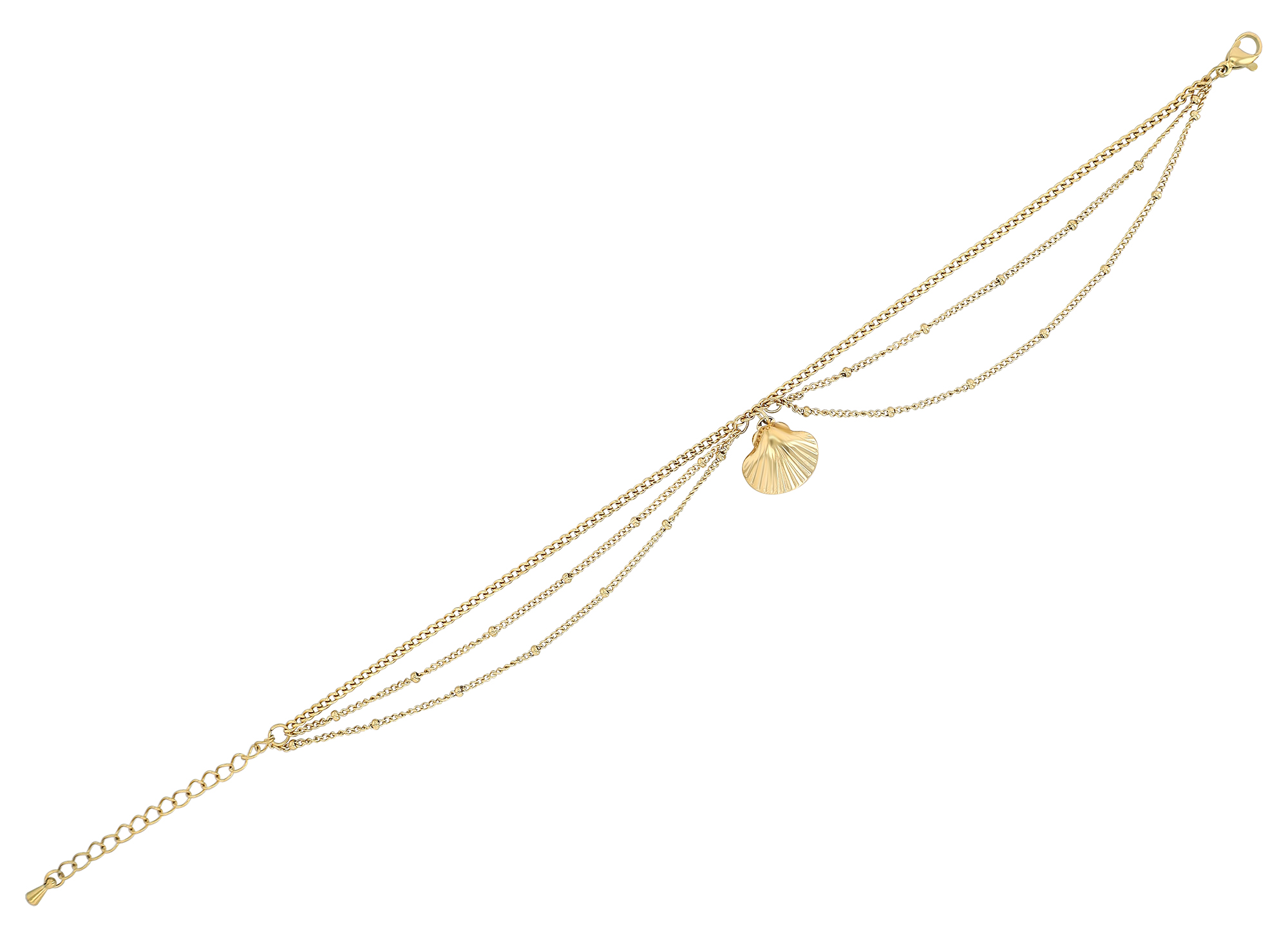 "Demi" Fußkette Muschel im Layering Look, Edelstahl, goldfarben