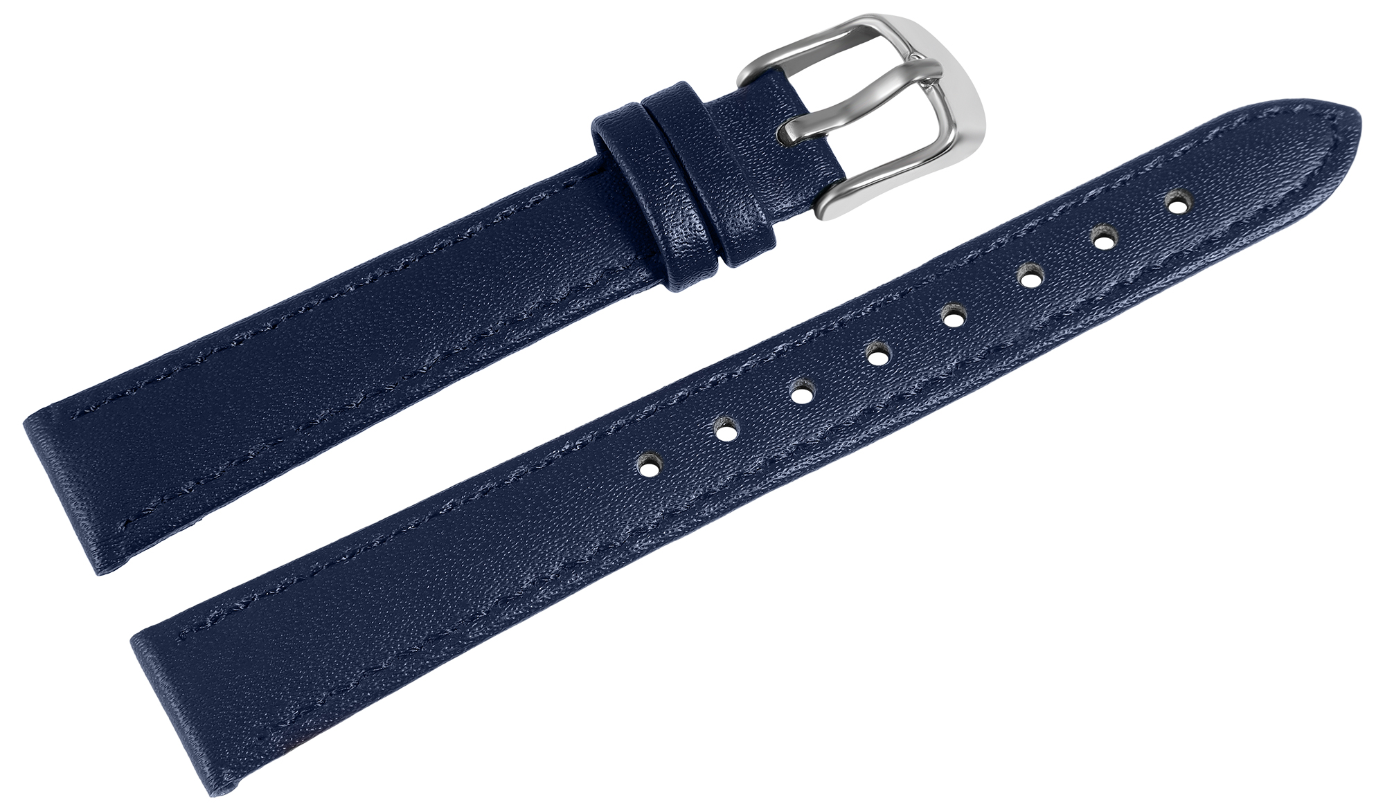 Echtleder-Uhrenarmband, dunkelblau/ silberfarben, 16 mm