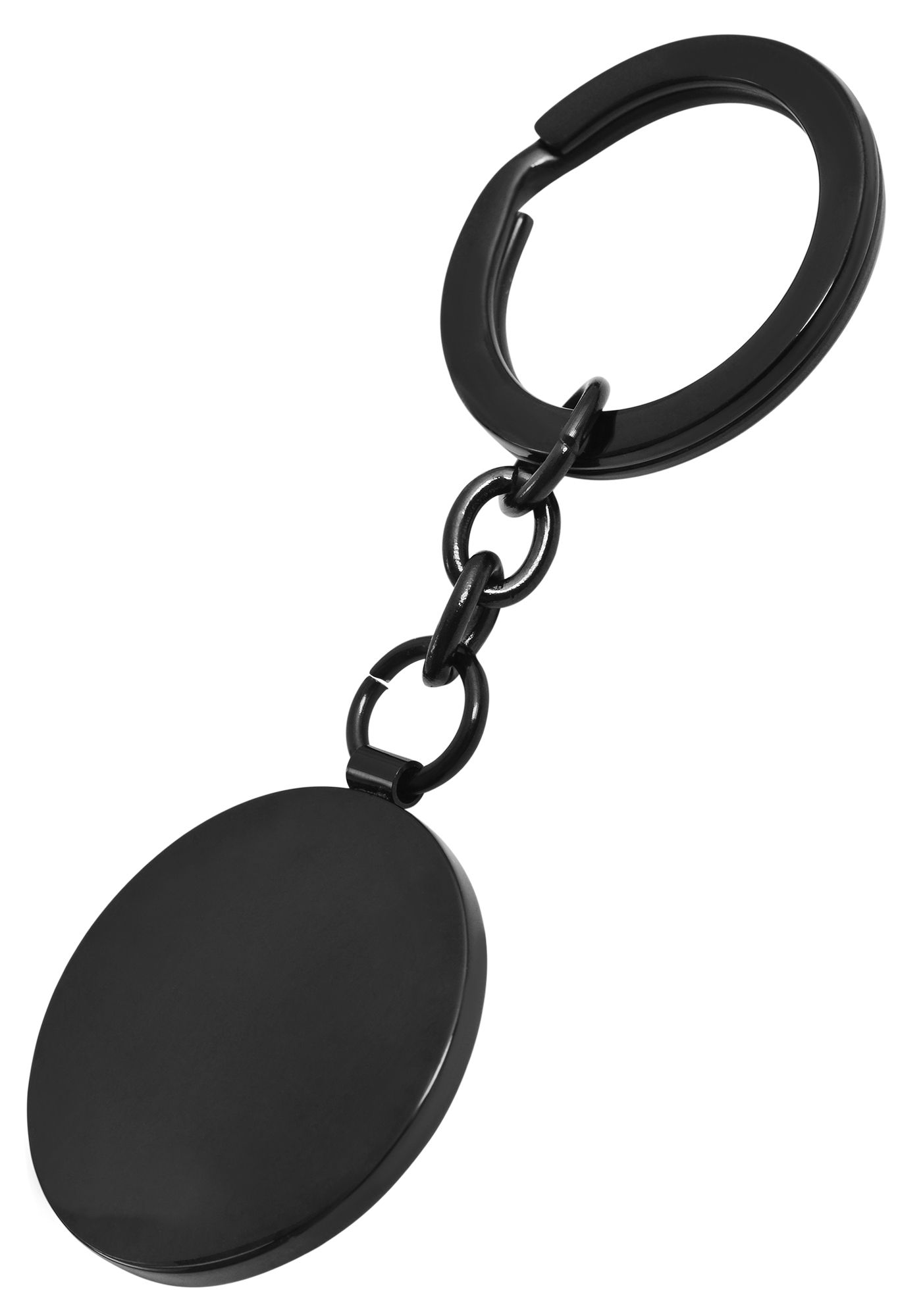 "Flynn" Edelstahl Schlüsselanhänger mit Gravurplatte Ø 32 mm, schwarz