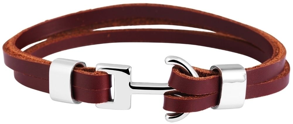 Akzent Echtlederarmband mit Edelstahlelement Anker, braun/silberfarben