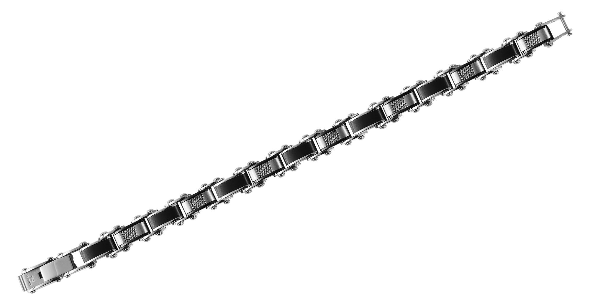 "Bjarne" Edelstahl Armband, 21 cm + 1 cm, mit schwarzen Elementen, Verlängerung