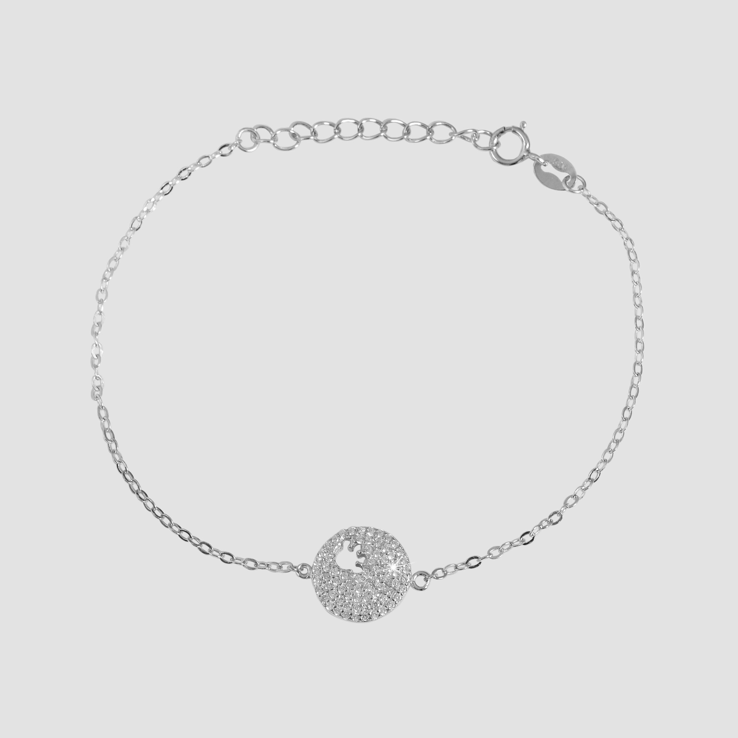 925/- Echt Silber Armband "Glorina" mit Anhänger und weissen Zirkonia Steinen rhodiniert