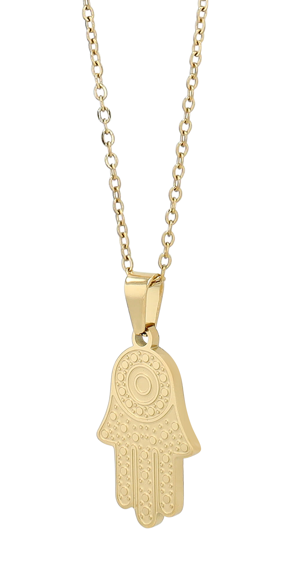 "Khamsa - Hand der Fatima" Edelstahlkette mit Anhänger, goldfarben, 45 cm