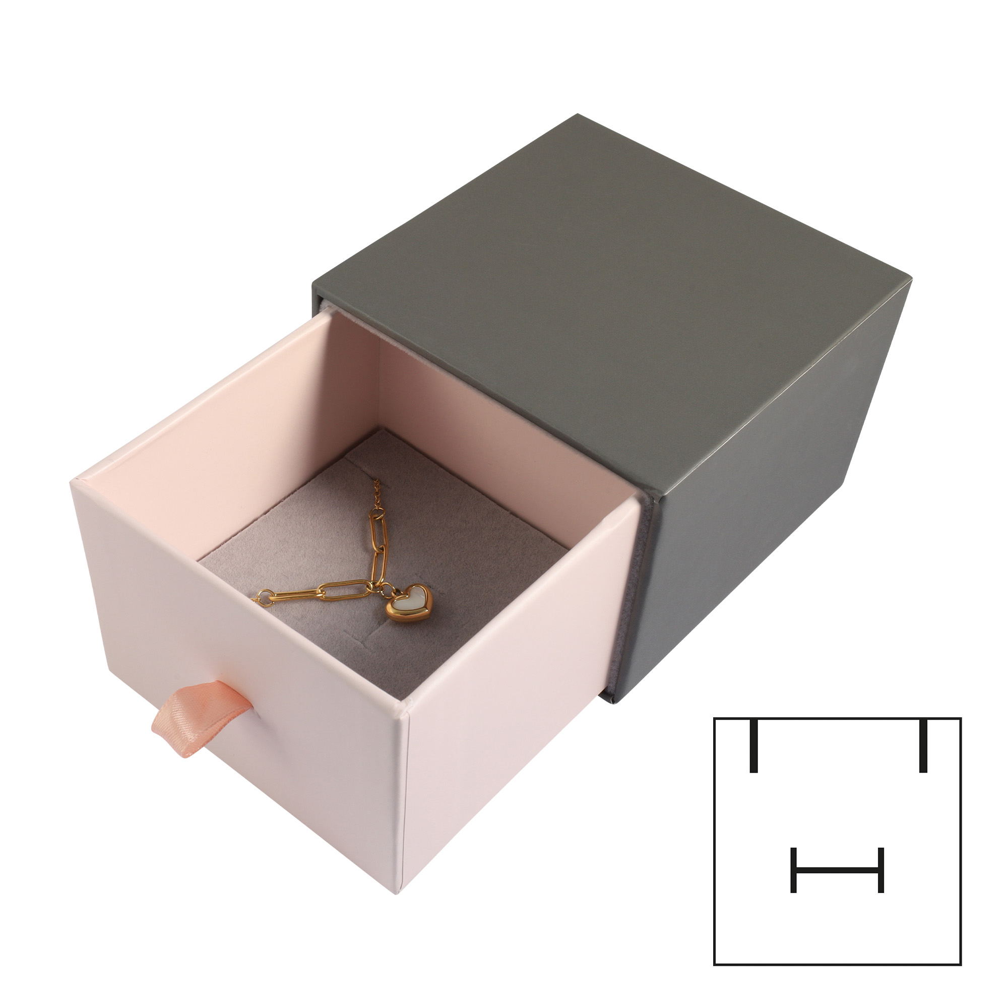 Schmuckboxen aus Pappe, VE 6, grau/rosa, 9 x 9 x 6,5 cm
