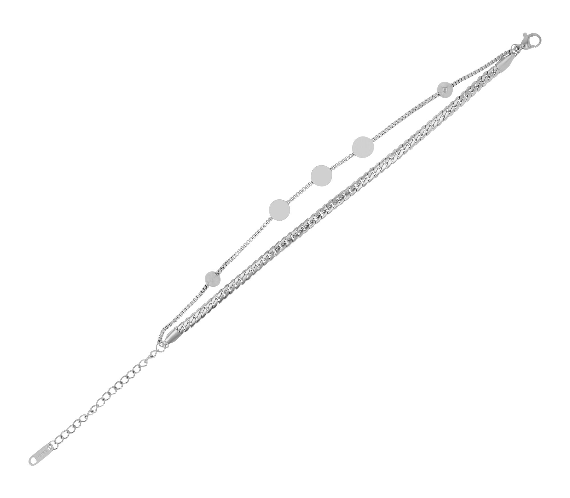 "Perita", Akzent Armband, Edelstahl, zweireihig, Anhänger, silberfarben, 18+3 cm