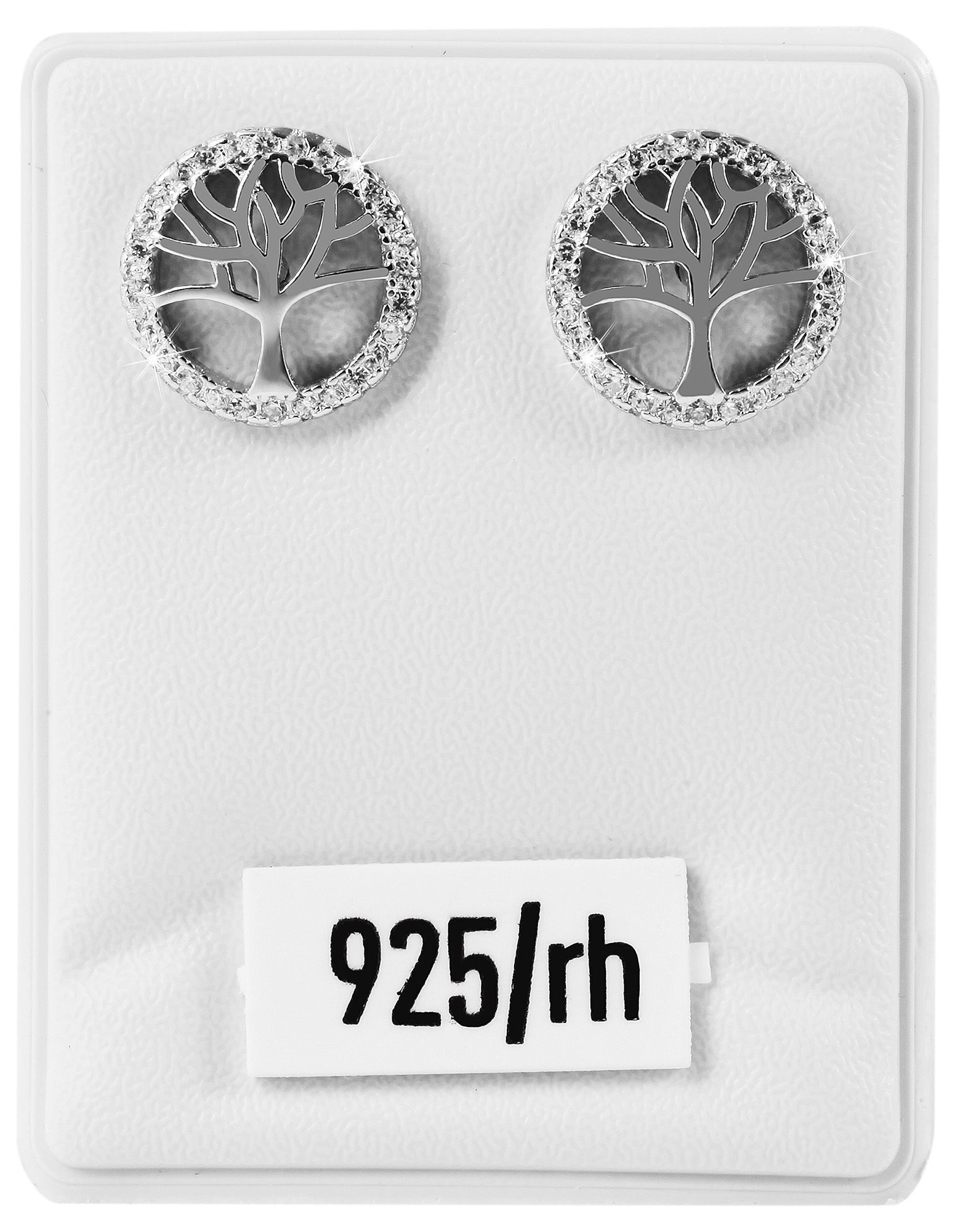 925/- Echt Silber Ohrstecker "Barbara" mit Lebensbaummotiv und Zirkoniabesatz, 925/rhodiniert