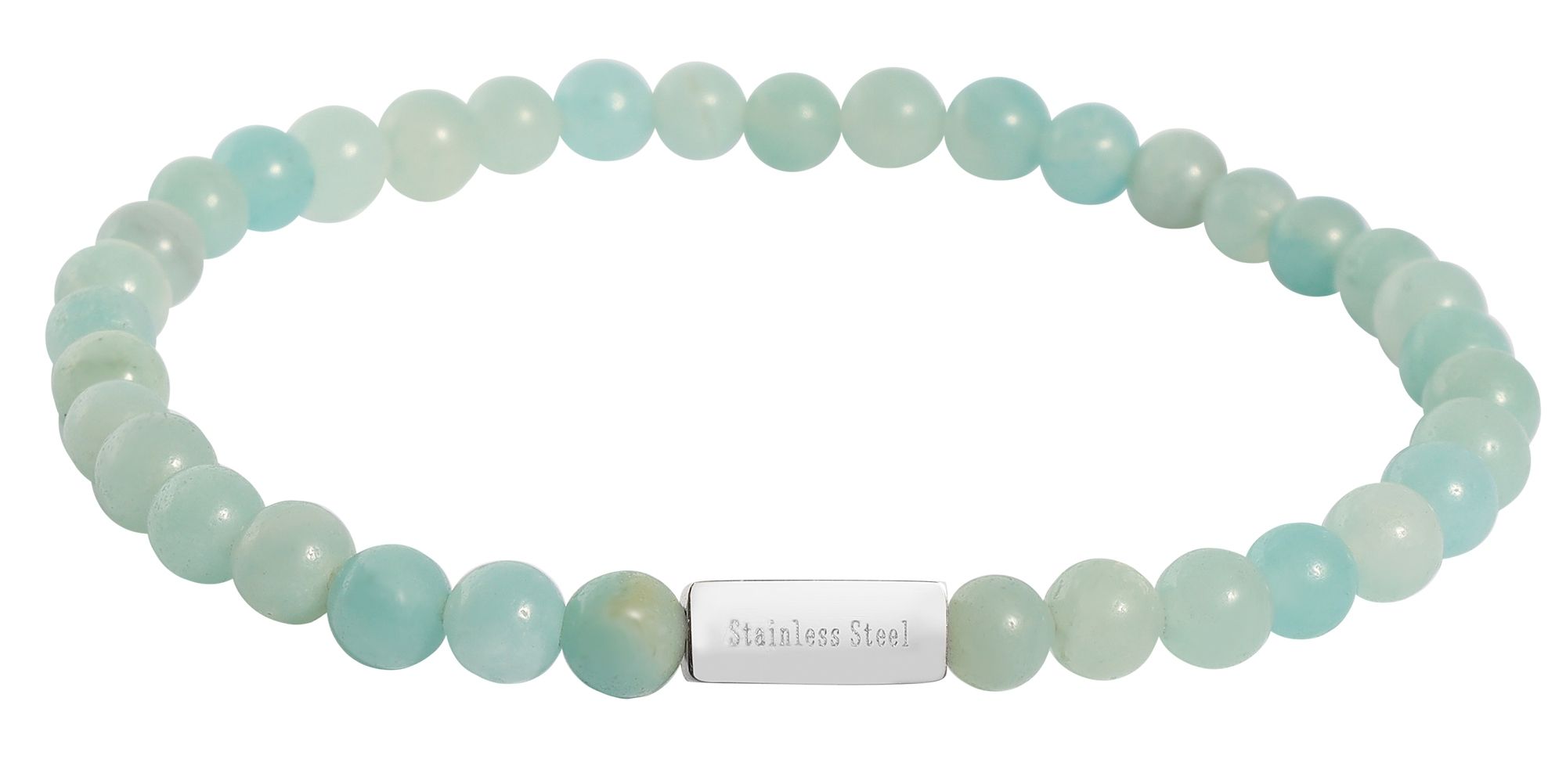 "Elysia" Kugelarmband, Naturstein (amazonite), gravurfähiges Edelstahlelement - silberfarben