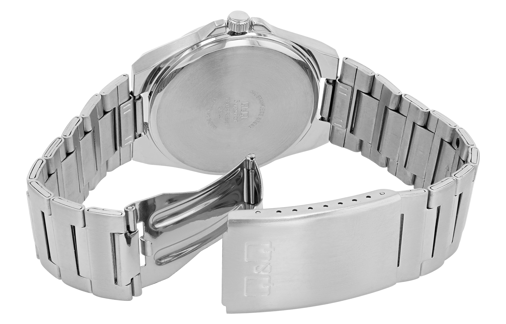 Q&Q Superior Herrenuhr Ø 40 mm, Edelstahlgehäuse, Edelstahlband, silberfarben