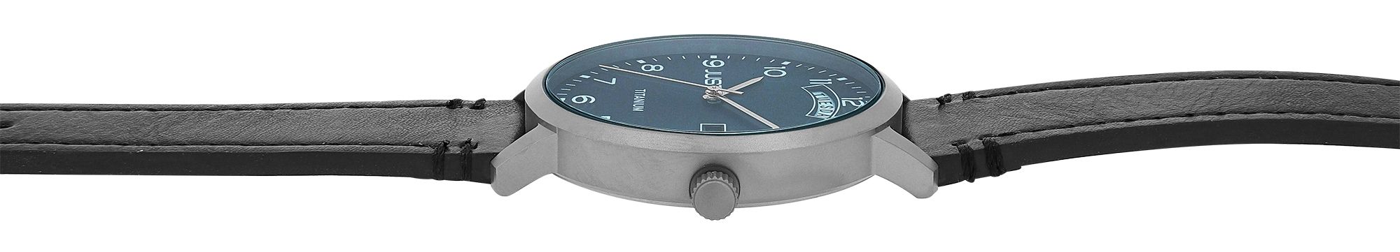 JUST  "Fanis" Titan Herrenuhr mit Echtlederarmband, 5 ATM, schwarz
