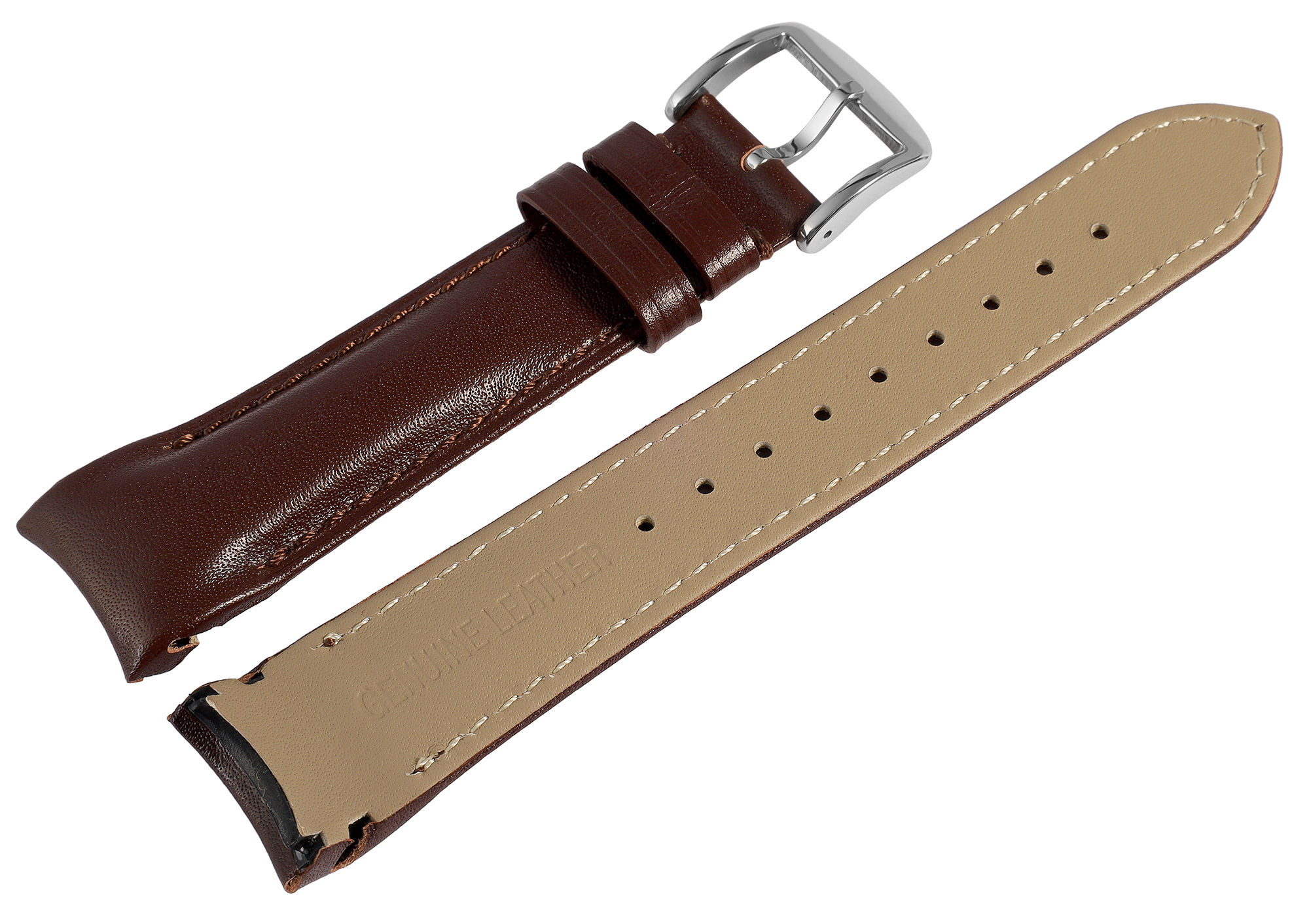 Echtleder Uhrenarmband, gepolstert, genäht, braun, 22 mm