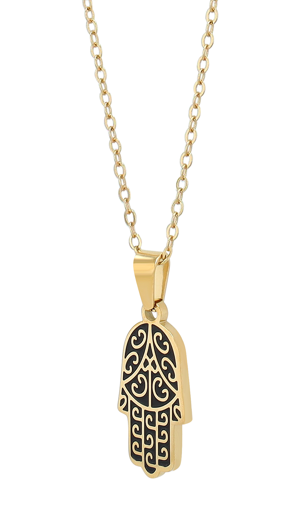 "Fatimas Hand" Edelstahlkette mit Anhänger, 45 cm, goldfarben