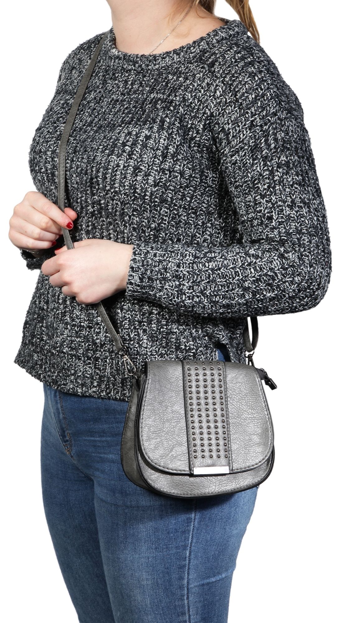 Damen Handtasche aus Lederimitation, grau